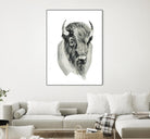 Bison Bust by Brenna Harvey on GIANT ART - blue vintage