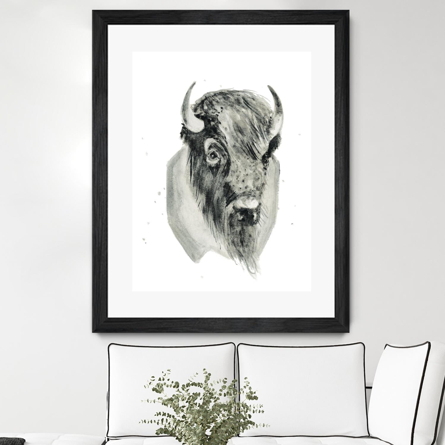 Bison Bust by Brenna Harvey on GIANT ART - white vintage bison