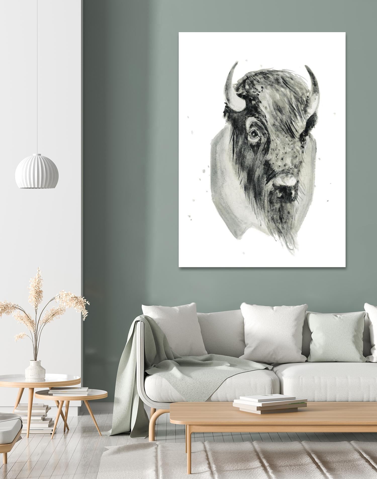 Bison Bust by Brenna Harvey on GIANT ART - white vintage bison