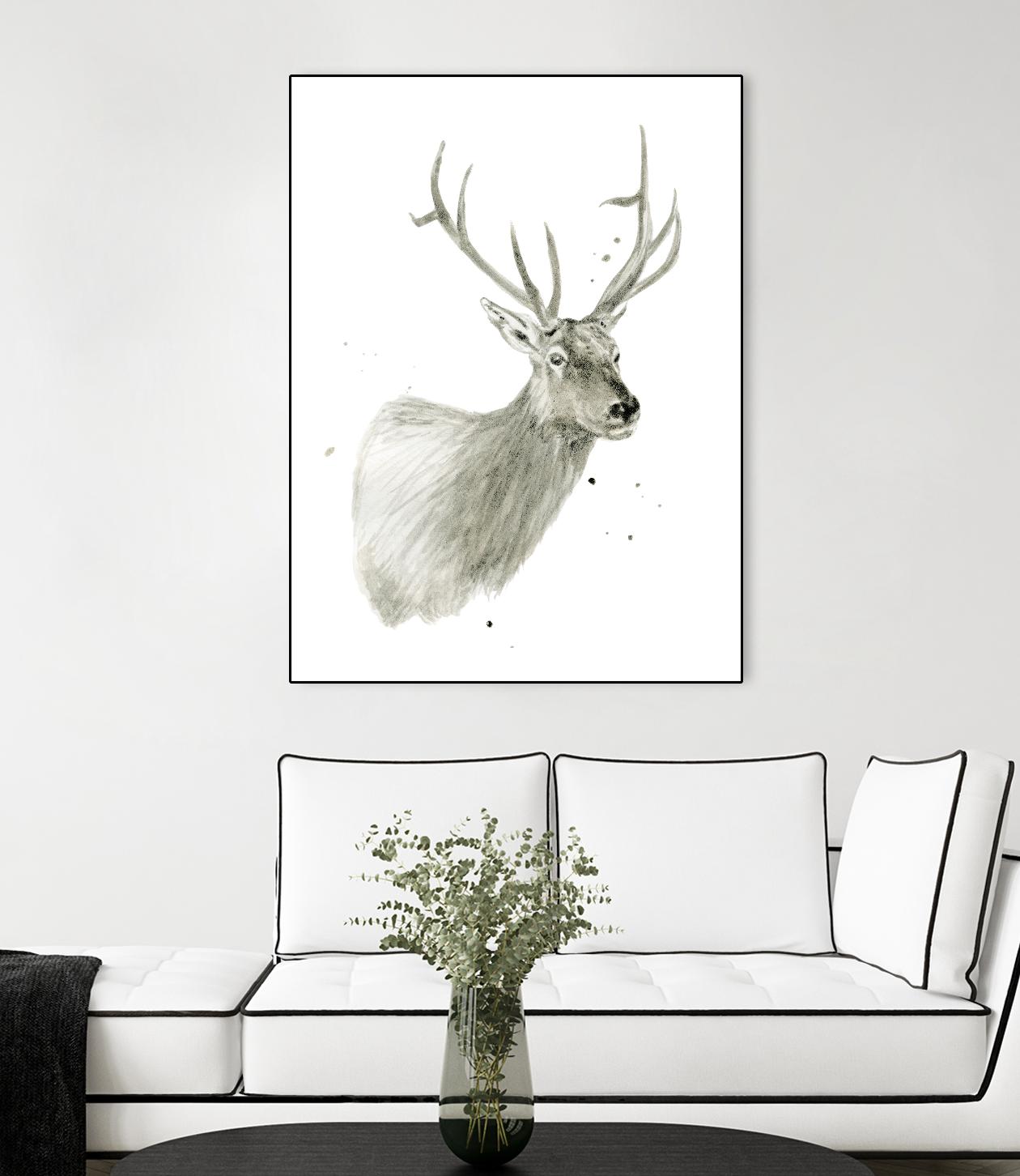 Buck Bust by Brenna Harvey on GIANT ART - grey vintage