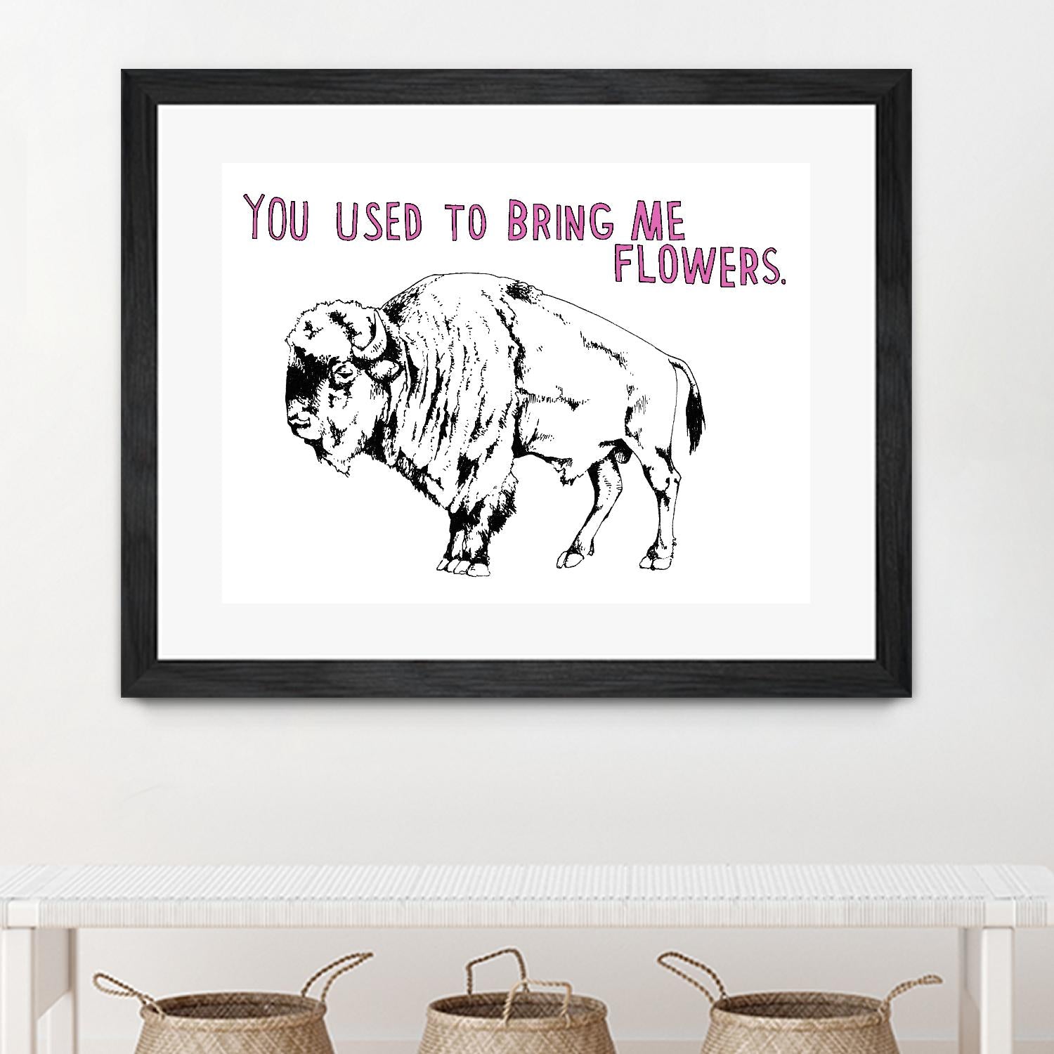 Bison by Natasha Marie on GIANT ART - pink black & white beef