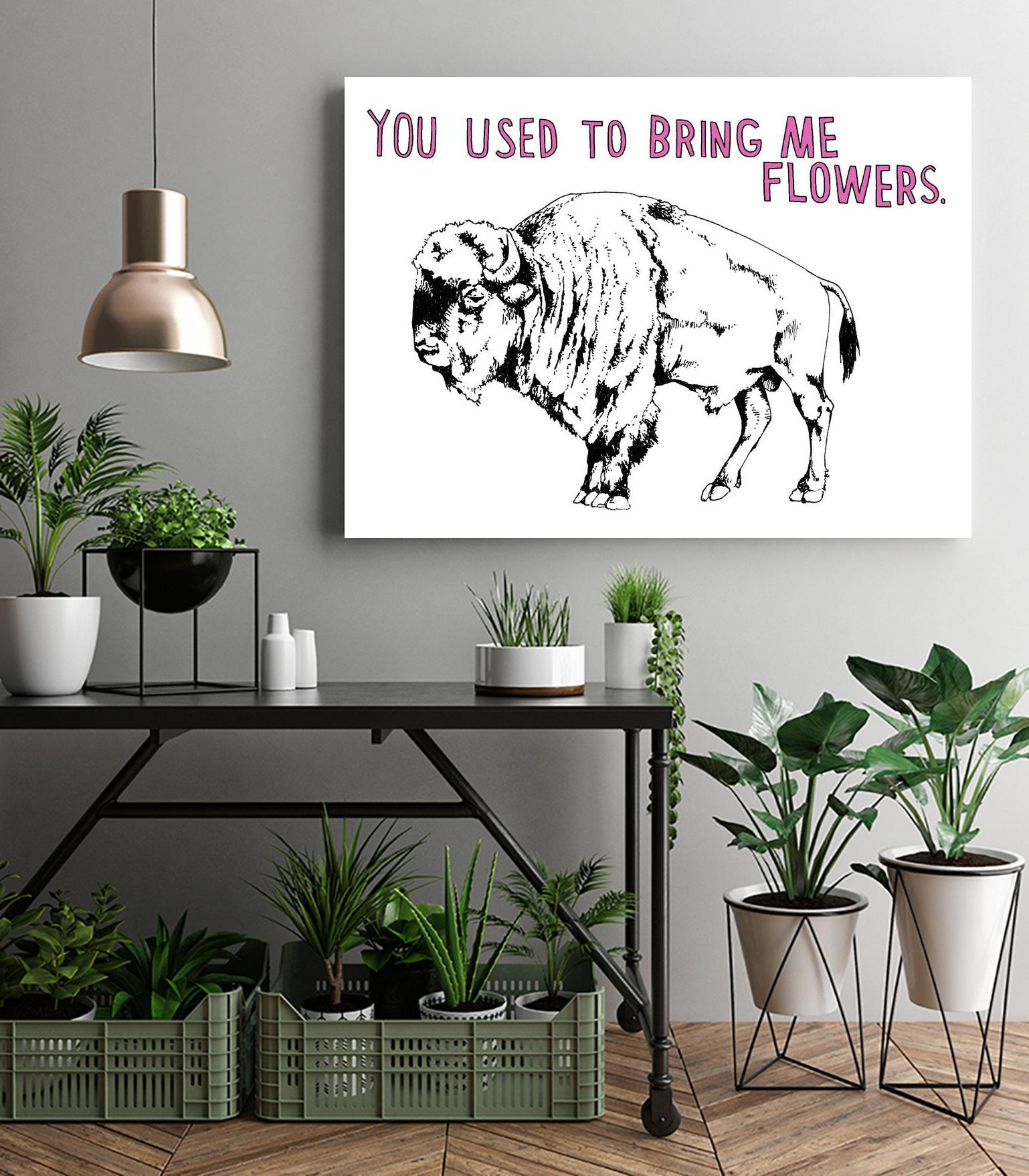 Bison by Natasha Marie on GIANT ART - pink black & white beef