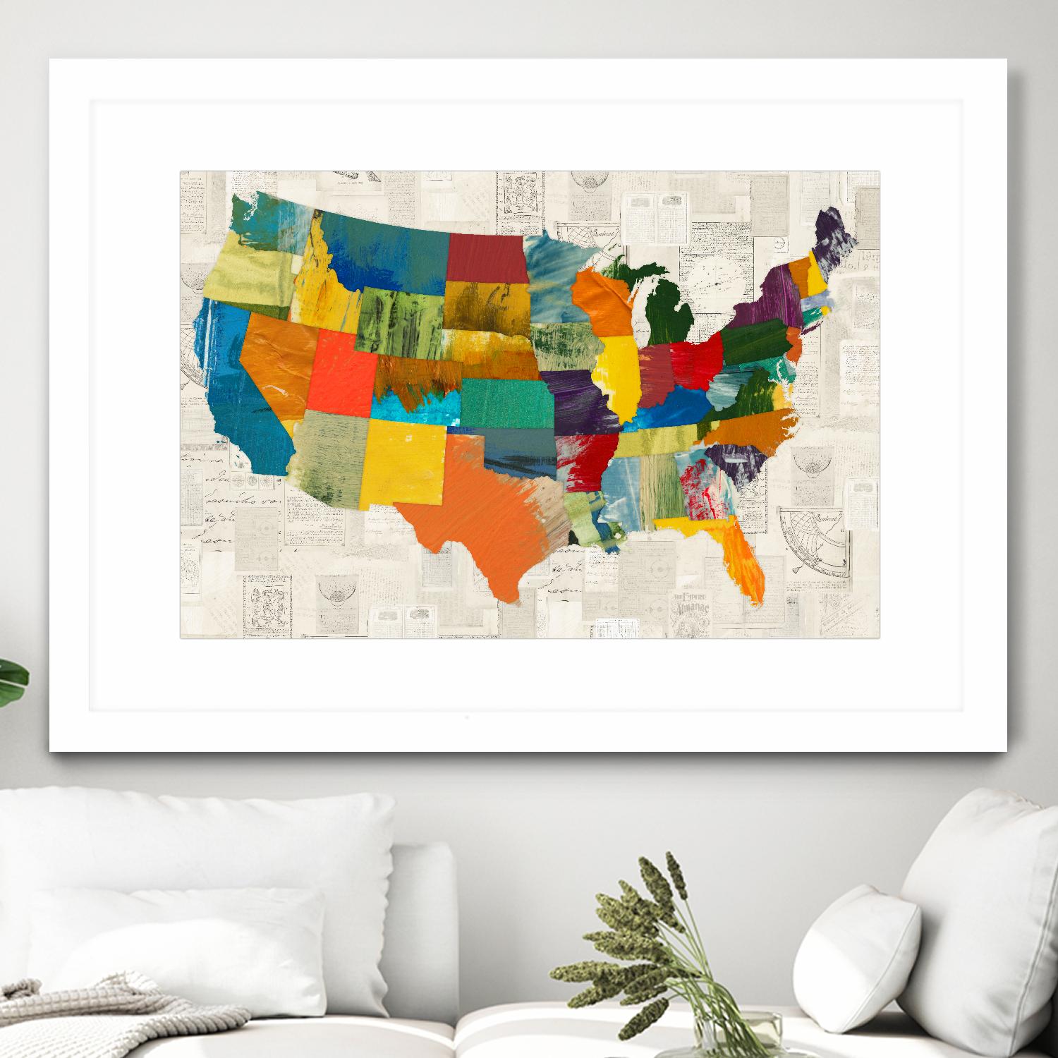 Collaged US Map by THE Studio on GIANT ART - beige illustration us map