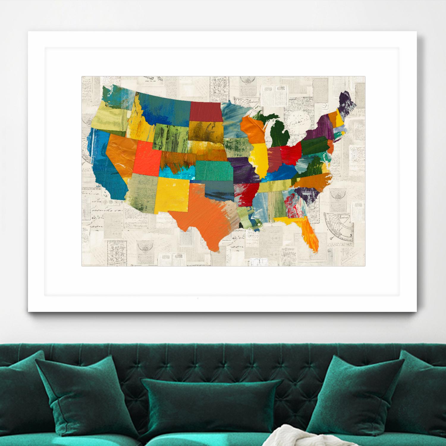 Collaged US Map by THE Studio on GIANT ART - beige illustration us map