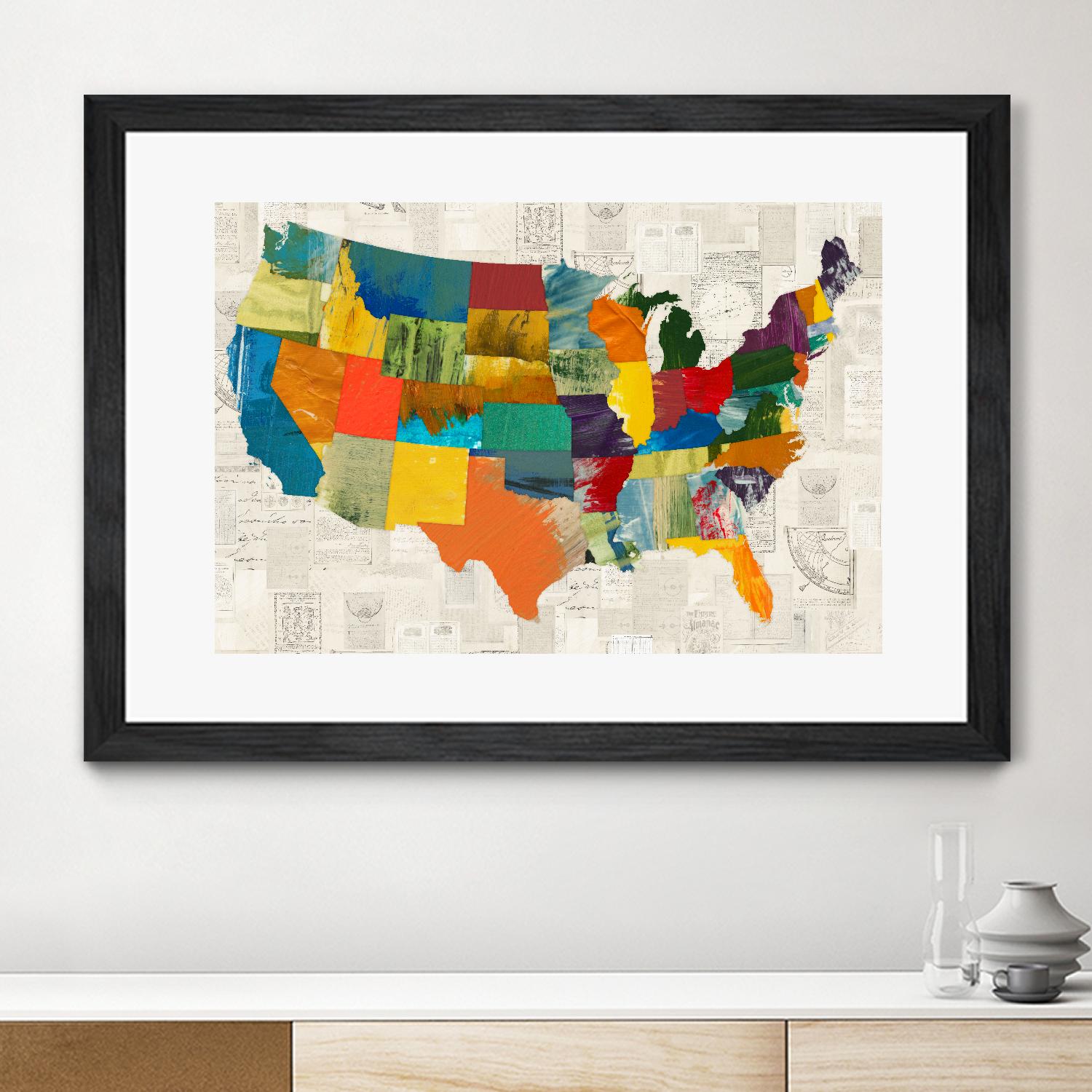 Collaged US Map by THE Studio on GIANT ART - beige illustration us map