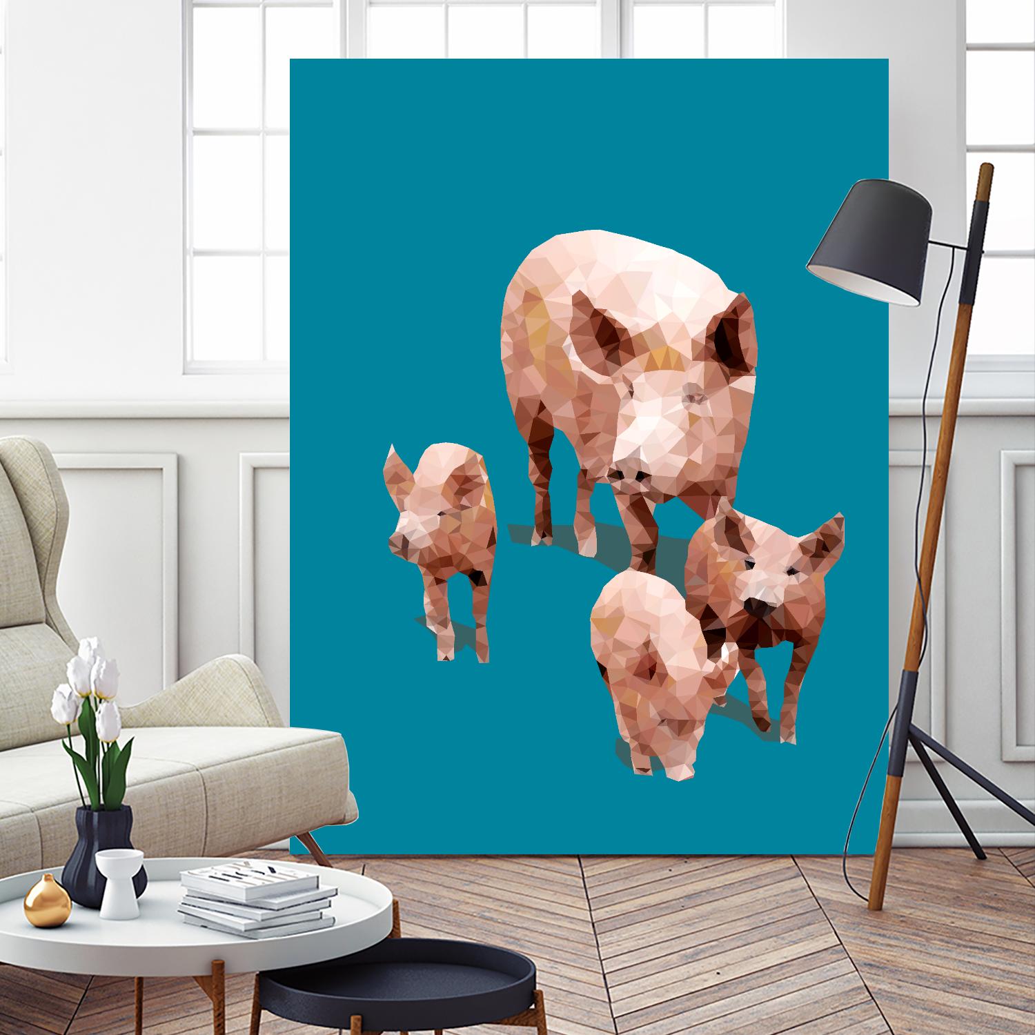 Fractal Pigs by THE Studio on GIANT ART - beige contemporary