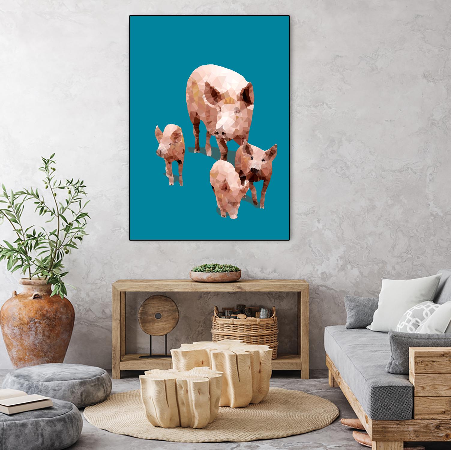 Fractal Pigs by THE Studio on GIANT ART - beige contemporary