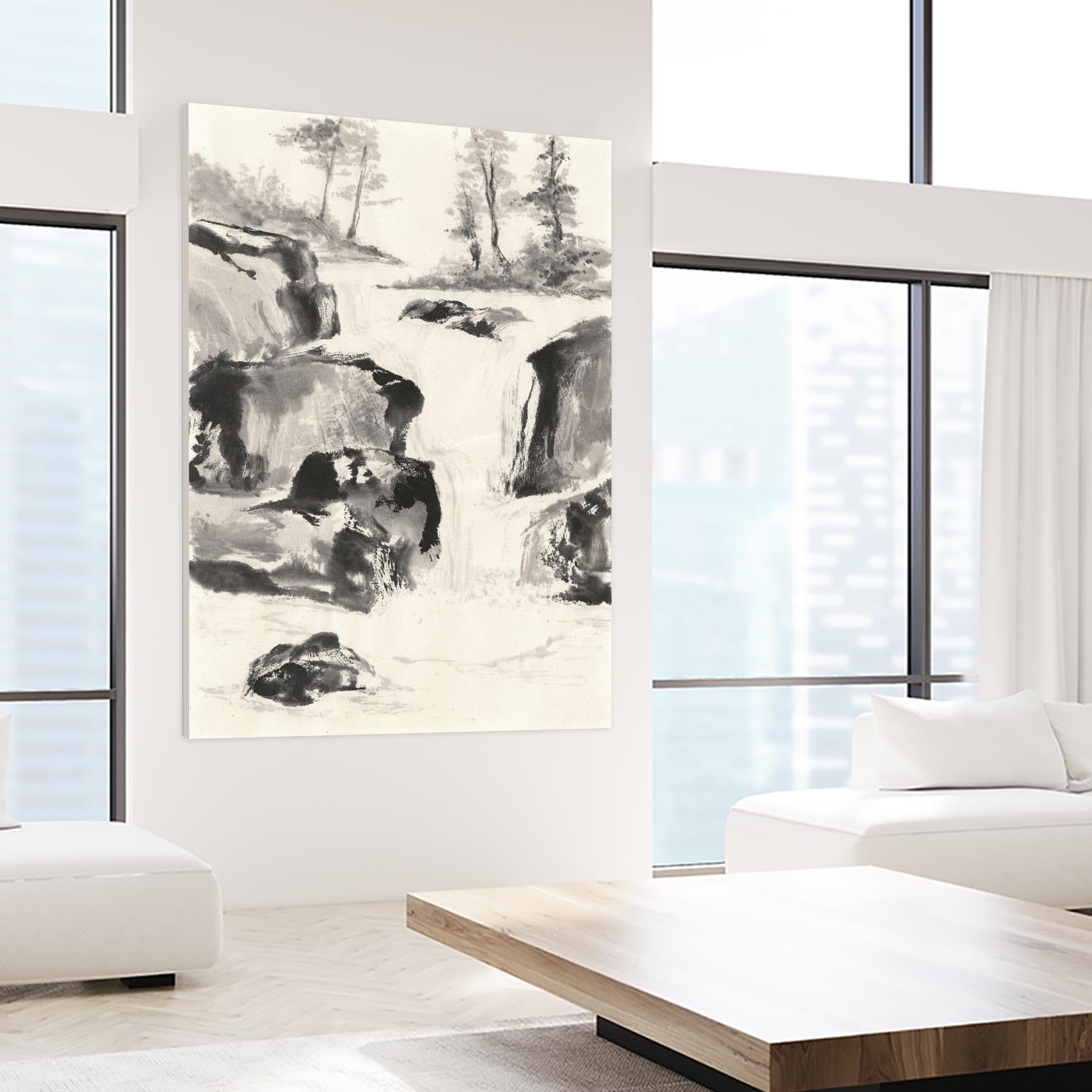 Sumi Waterfall II by Chris Paschke on GIANT ART - grey landscape