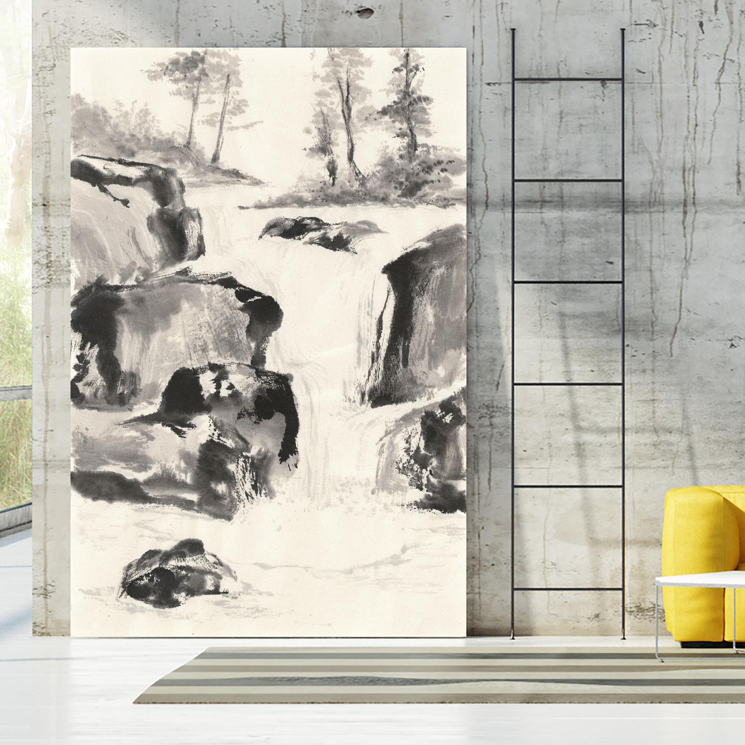 Sumi Waterfall II by Chris Paschke on GIANT ART - grey landscape