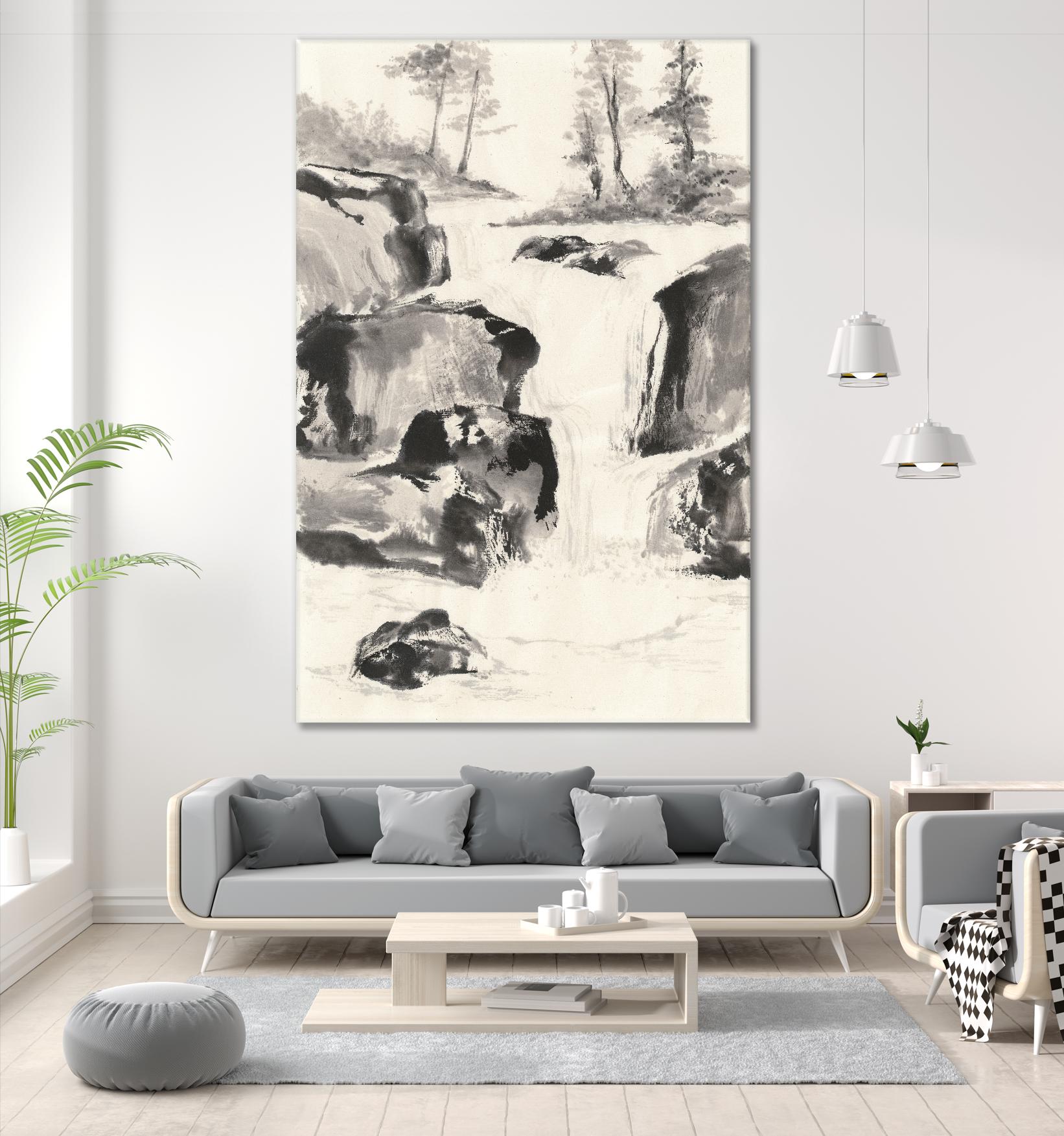 Sumi Waterfall II by Chris Paschke on GIANT ART - grey landscape