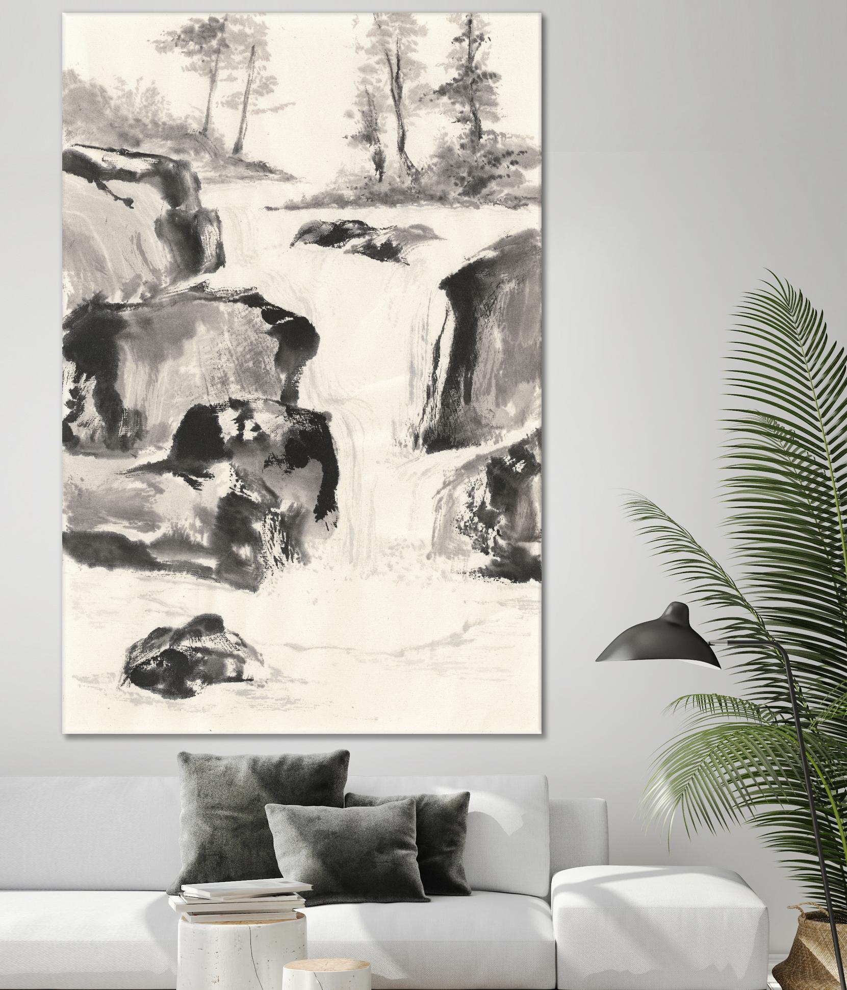 Sumi Waterfall II by Chris Paschke on GIANT ART - grey landscape