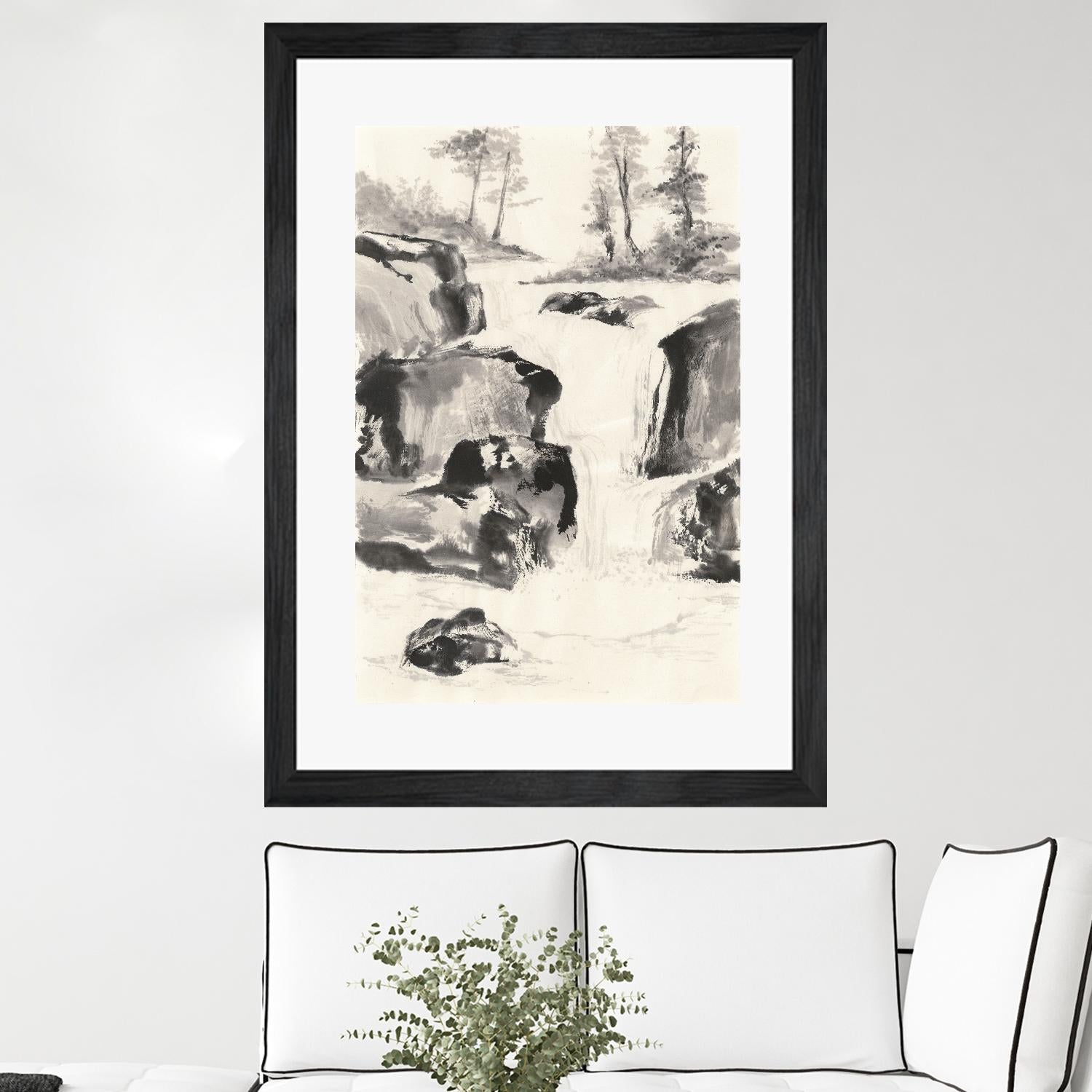 Sumi Waterfall II by Chris Paschke on GIANT ART - grey landscape