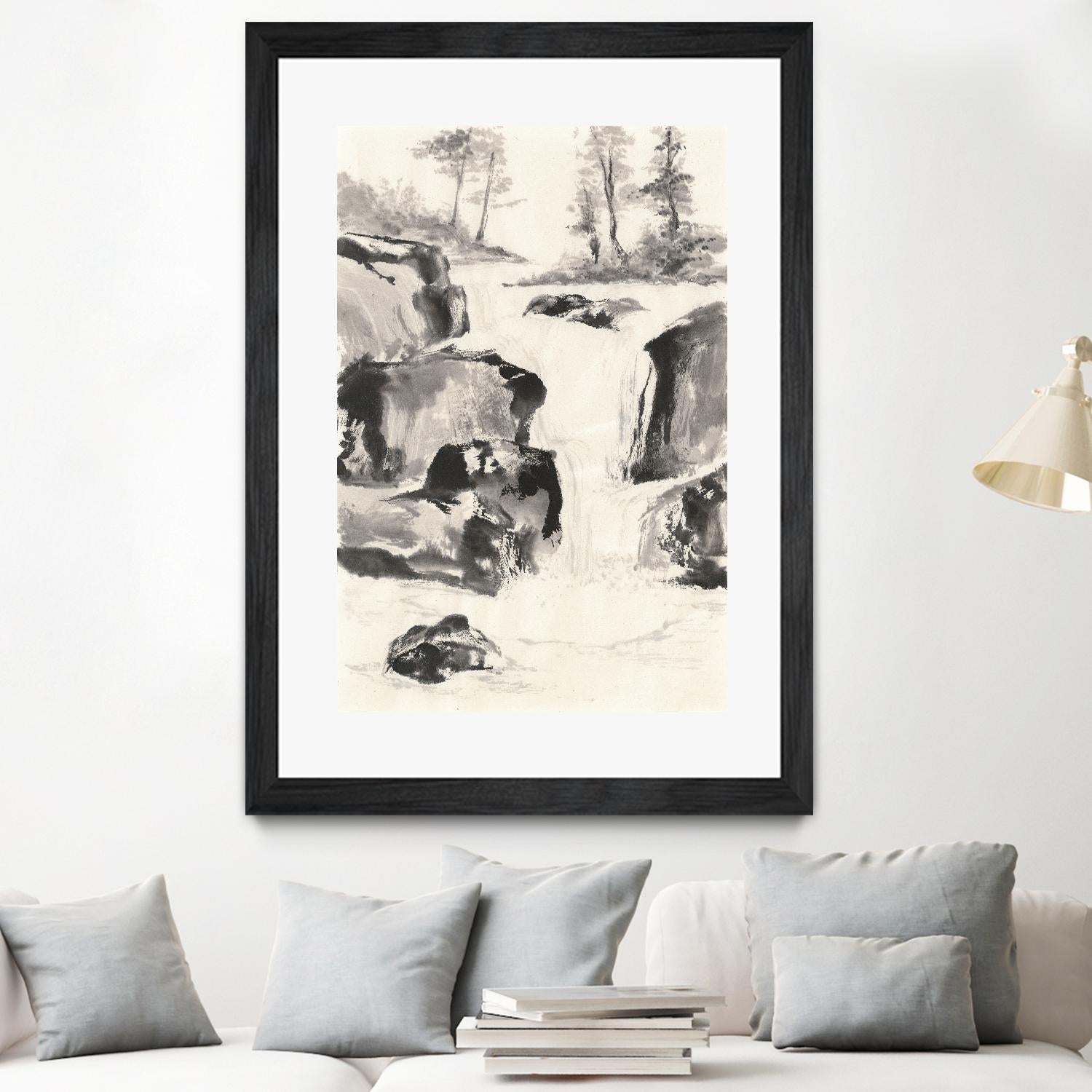 Sumi Waterfall II by Chris Paschke on GIANT ART - grey landscape