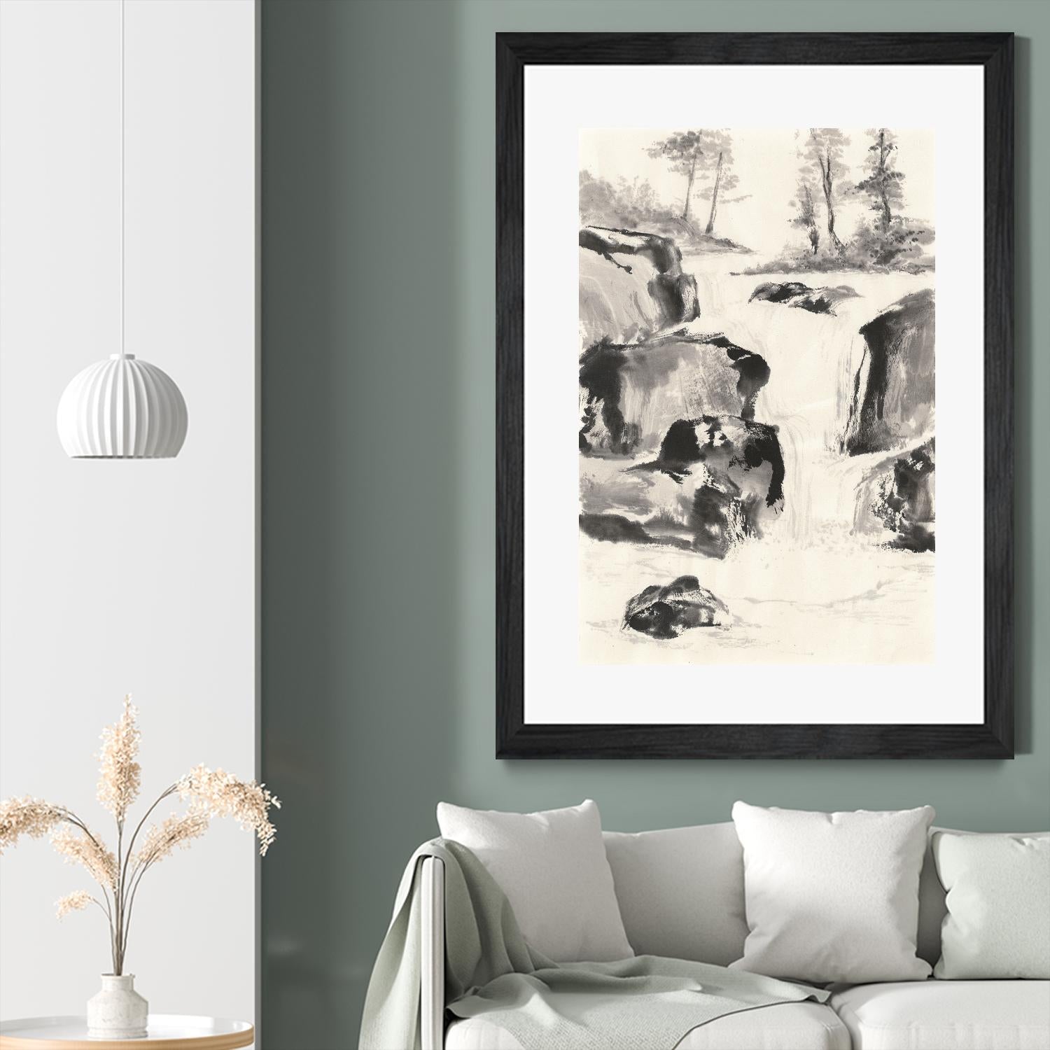 Sumi Waterfall II by Chris Paschke on GIANT ART - grey landscape