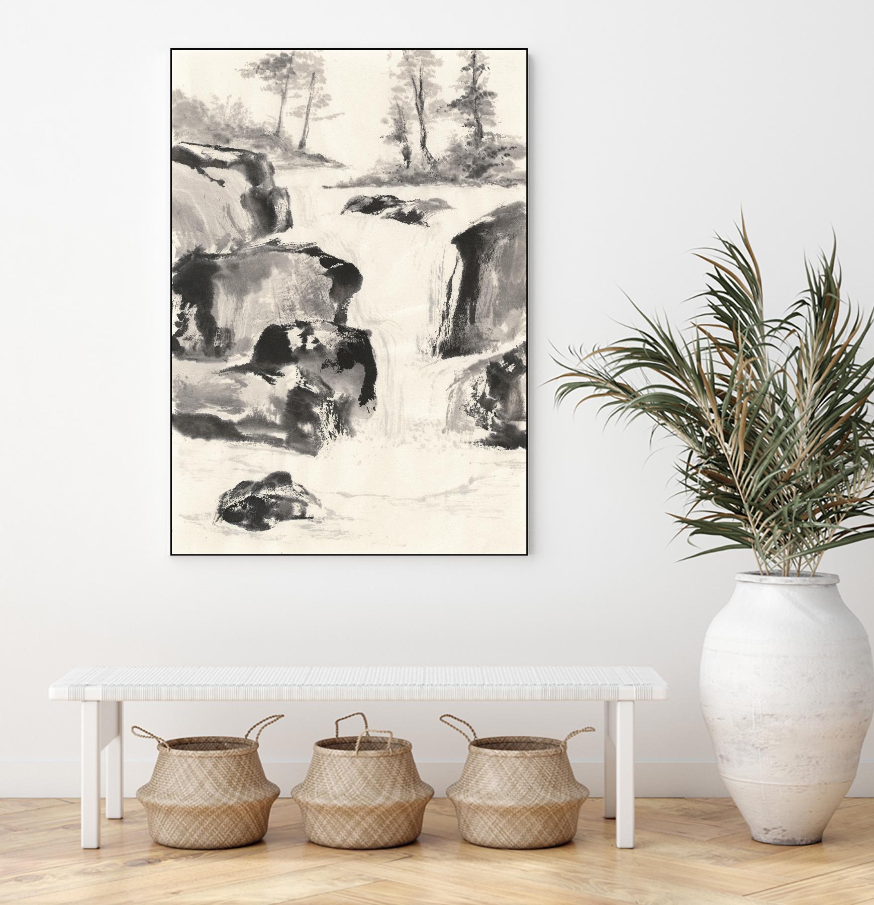 Sumi Waterfall II by Chris Paschke on GIANT ART - grey landscape