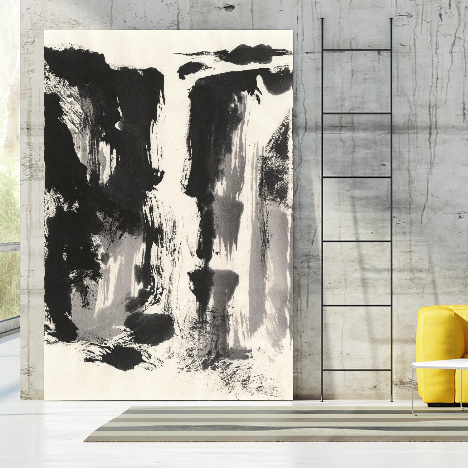 Sumi Waterfall View IV by Chris Paschke on GIANT ART - grey landscape