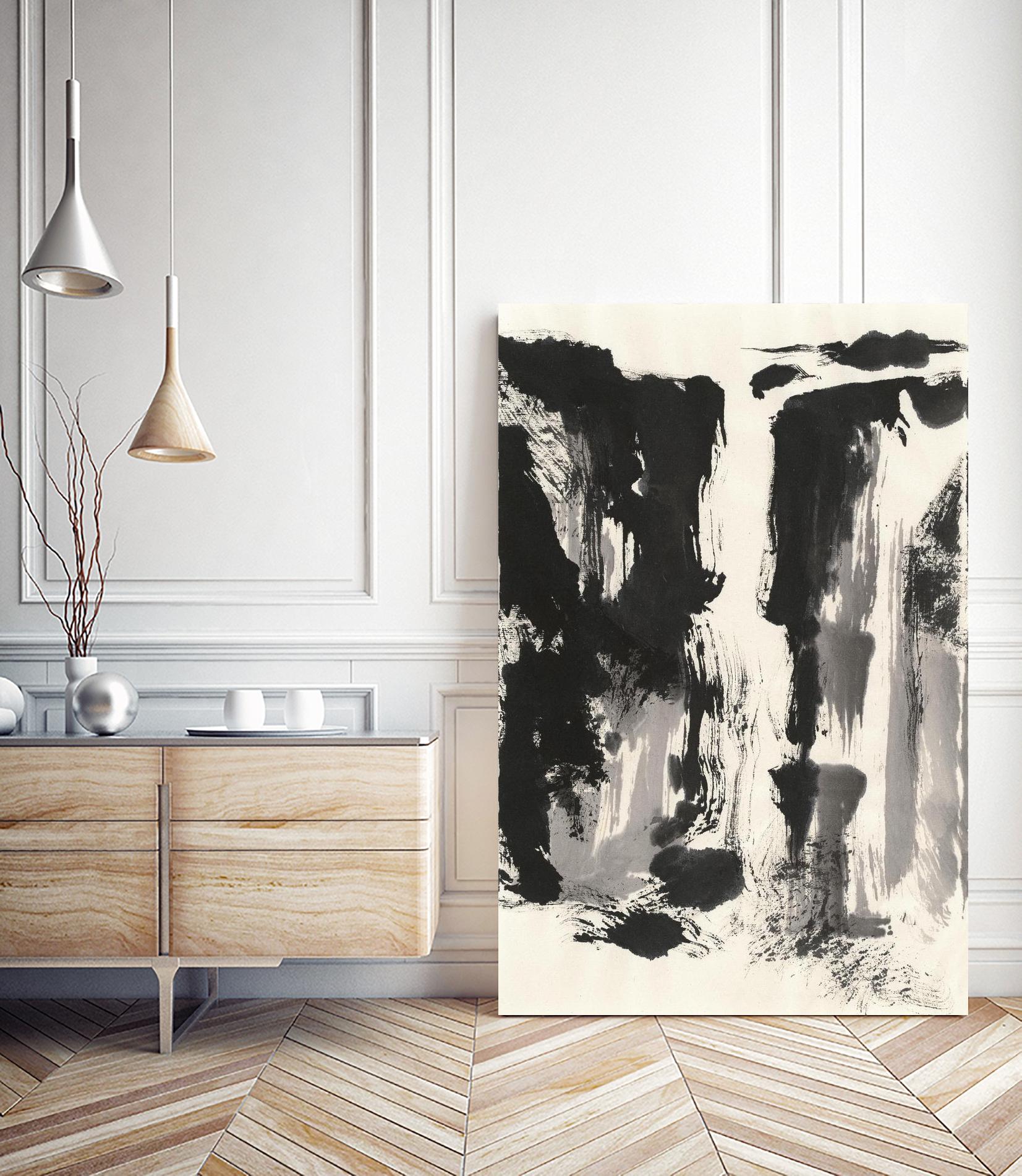 Sumi Waterfall View IV by Chris Paschke on GIANT ART - grey landscape