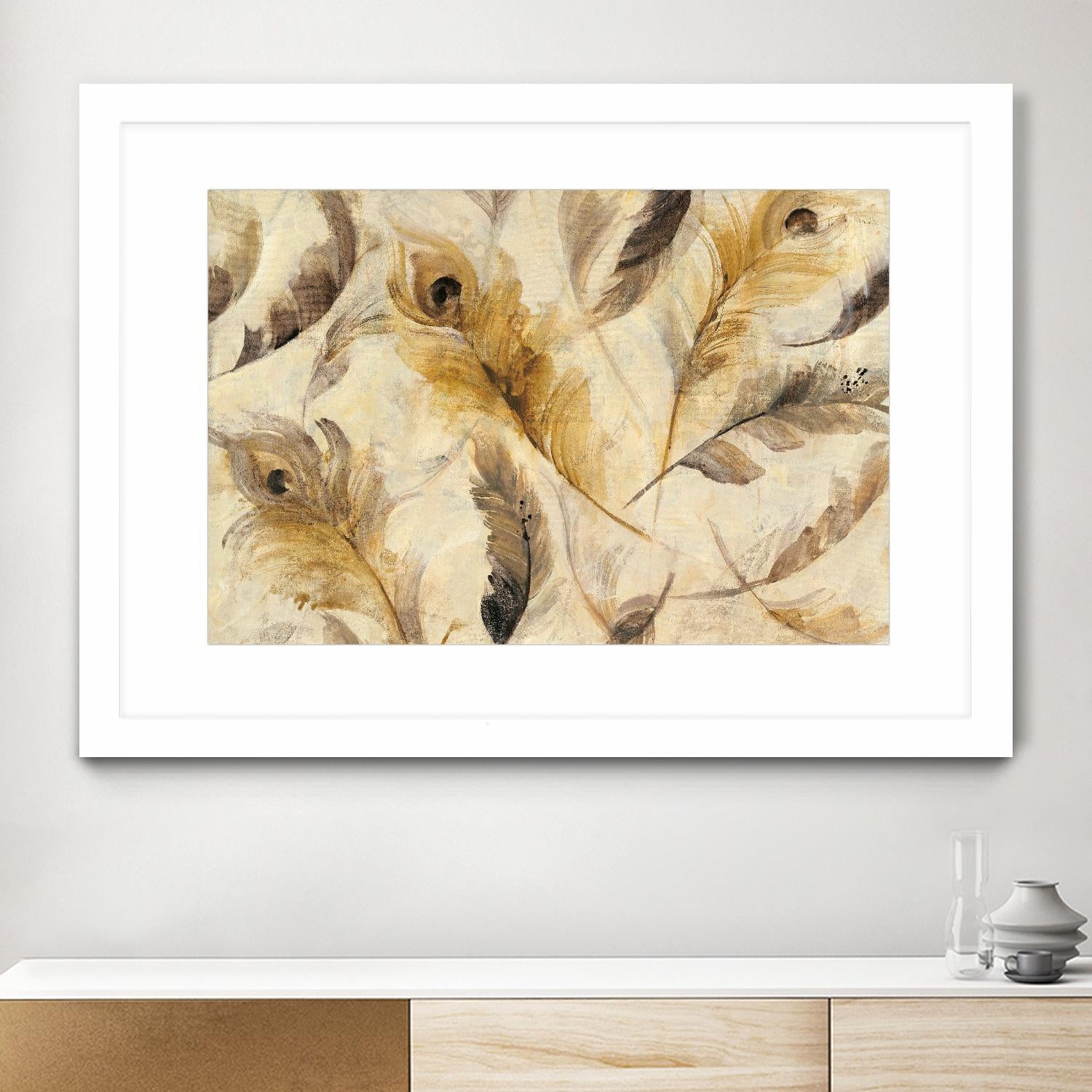 Feather Toss by Albena Hristova on GIANT ART - yellow contemporary