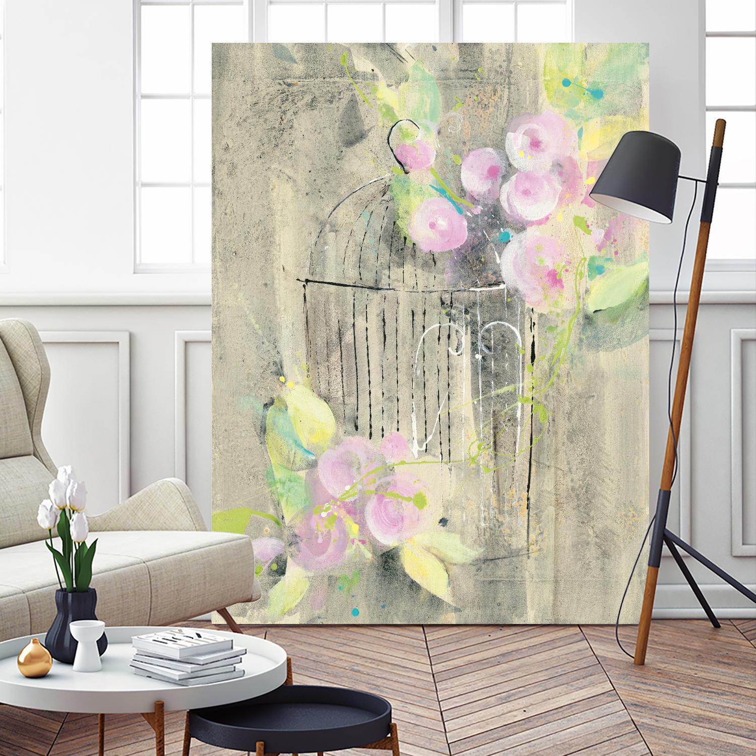 Birdcage Floral I by Albena Hristova on GIANT ART - pink floral