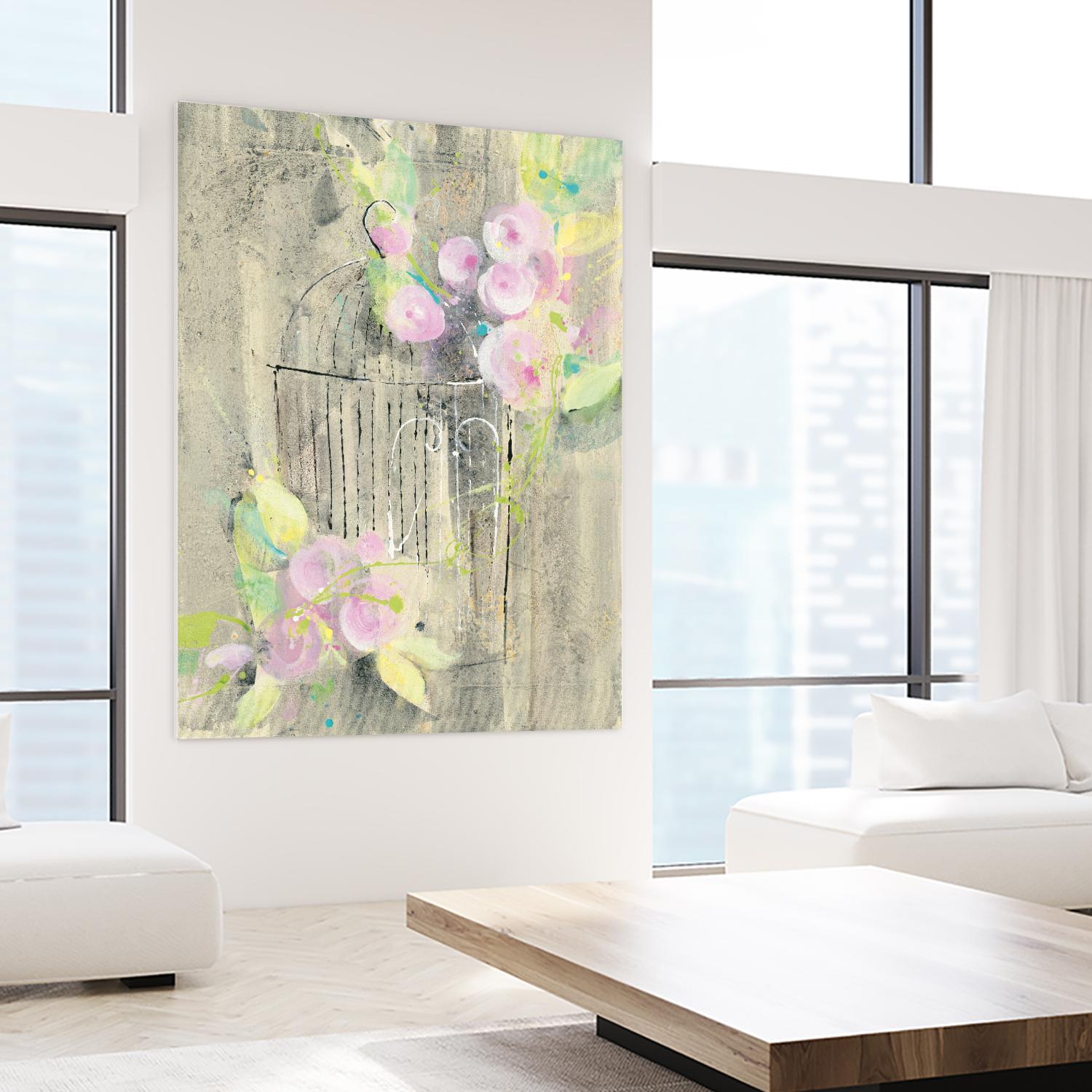 Birdcage Floral I by Albena Hristova on GIANT ART - pink floral