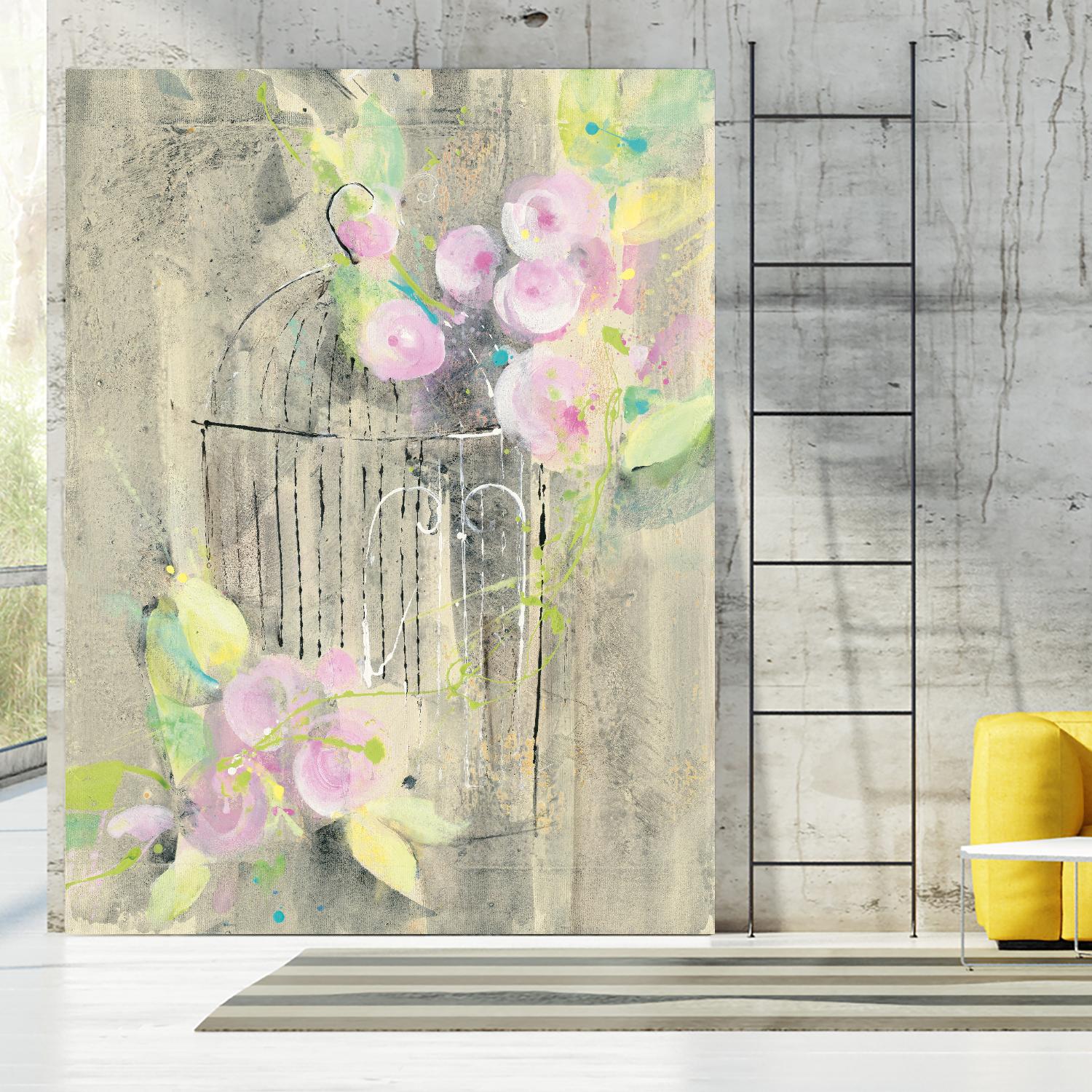 Birdcage Floral I by Albena Hristova on GIANT ART - pink floral