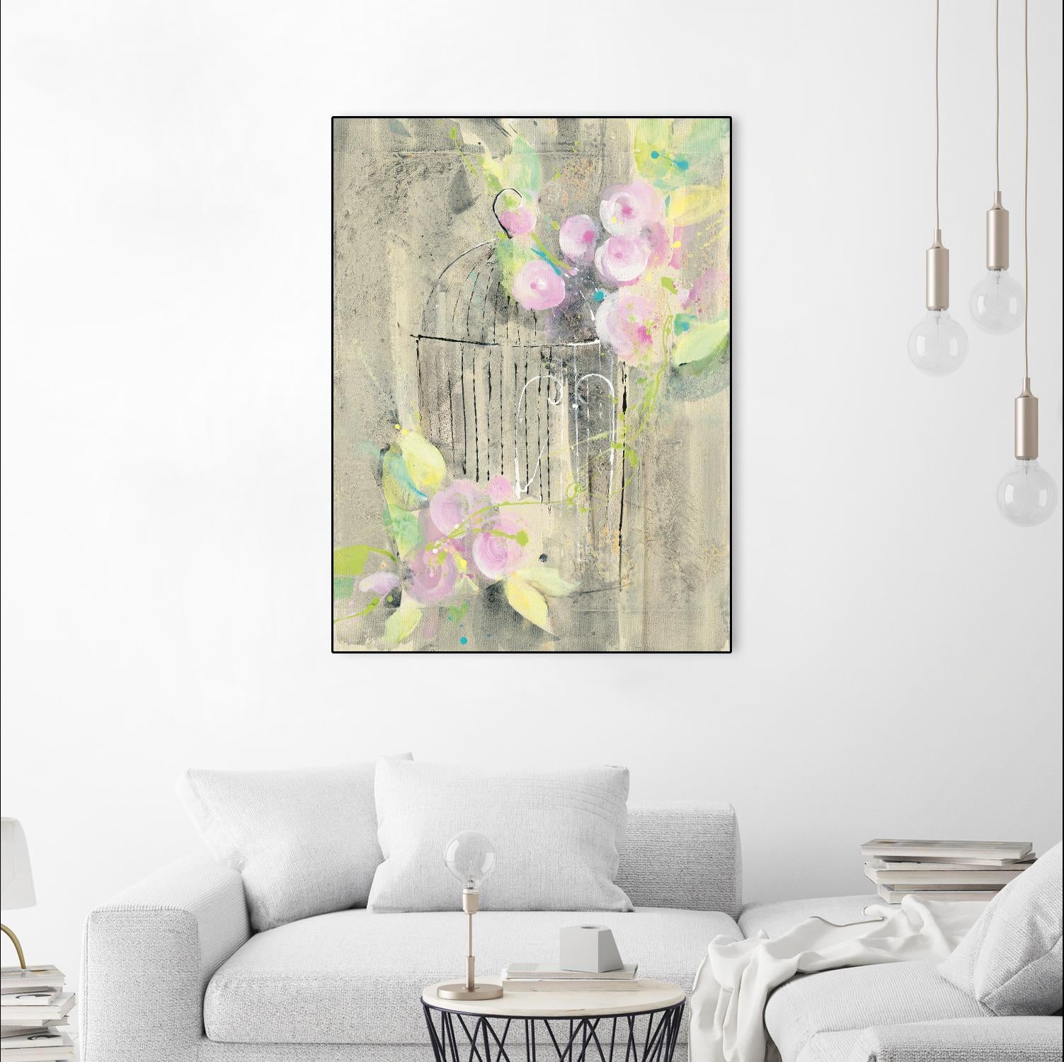 Birdcage Floral I by Albena Hristova on GIANT ART - pink floral