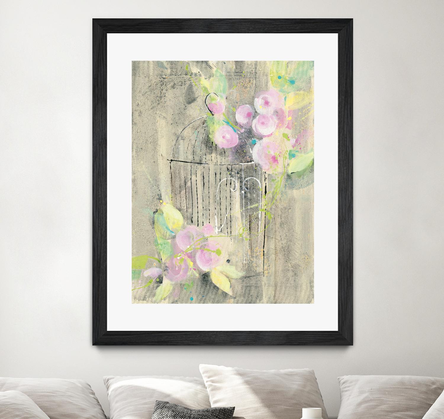 Birdcage Floral I by Albena Hristova on GIANT ART - pink floral