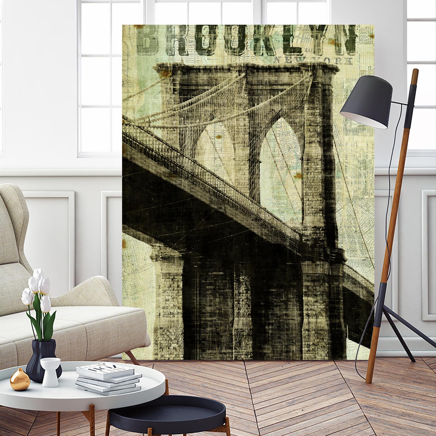 Vintage NY Brooklyn Bridge by Michael Mullan on GIANT ART - white architectural