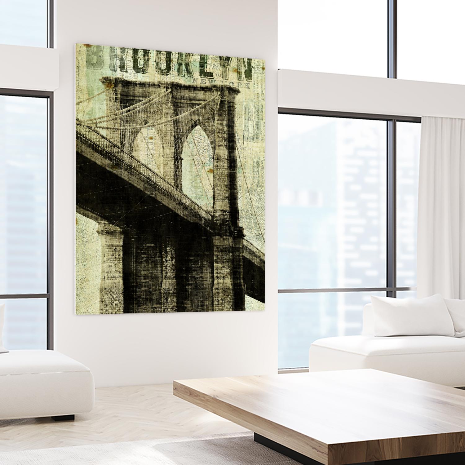 Vintage NY Brooklyn Bridge by Michael Mullan on GIANT ART - white architectural