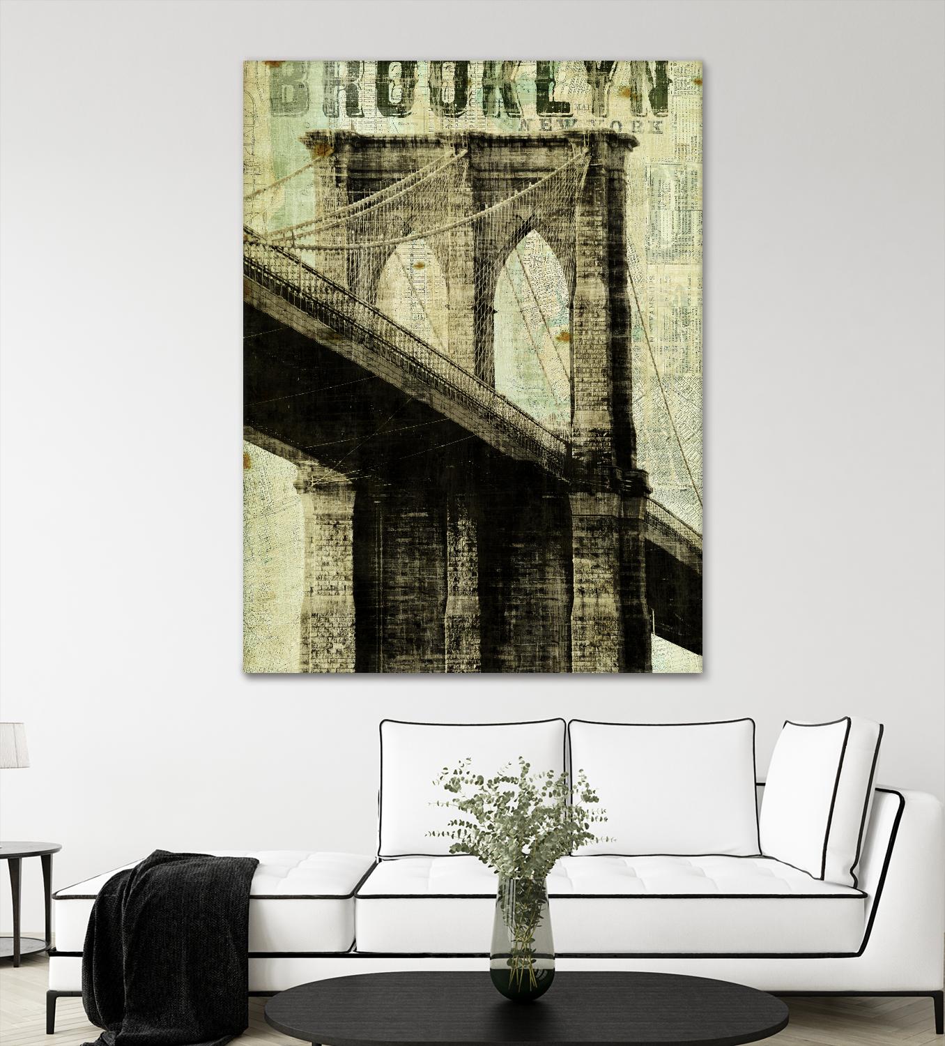 Vintage NY Brooklyn Bridge by Michael Mullan on GIANT ART - white architectural