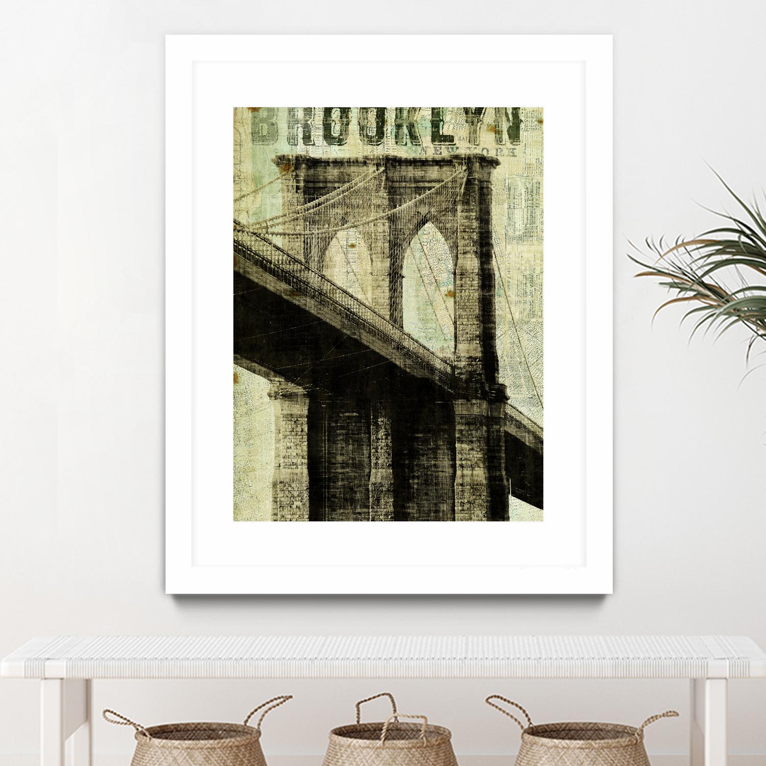 Vintage NY Brooklyn Bridge by Michael Mullan on GIANT ART - white architectural