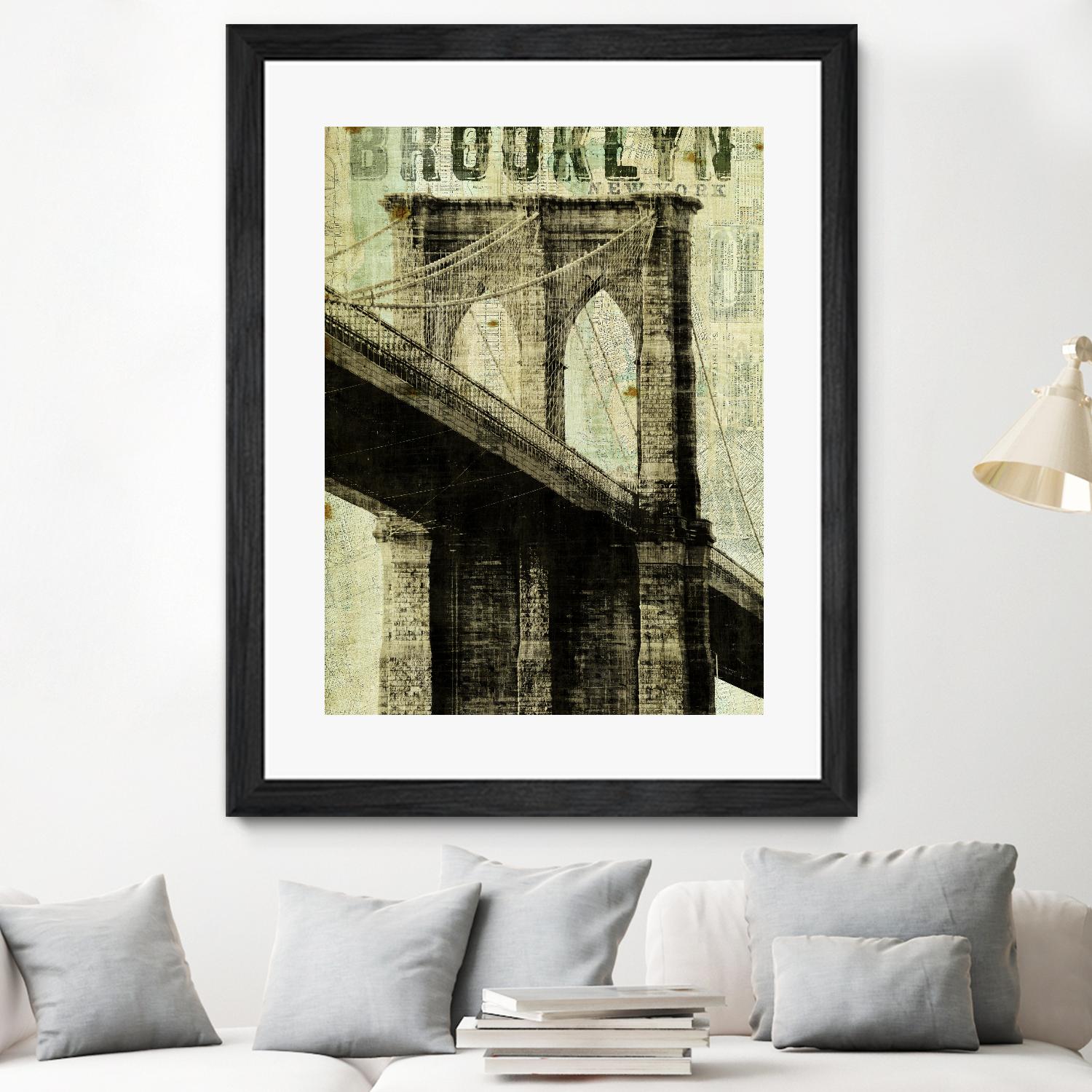 Vintage NY Brooklyn Bridge by Michael Mullan on GIANT ART - white architectural