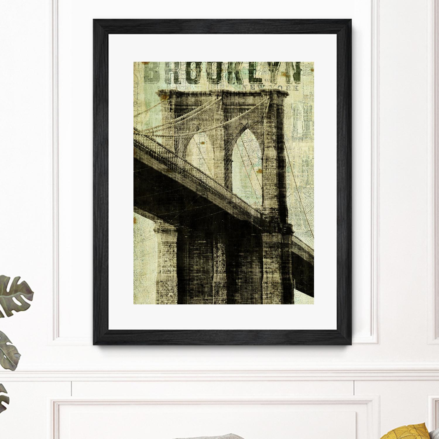 Vintage NY Brooklyn Bridge by Michael Mullan on GIANT ART - white architectural