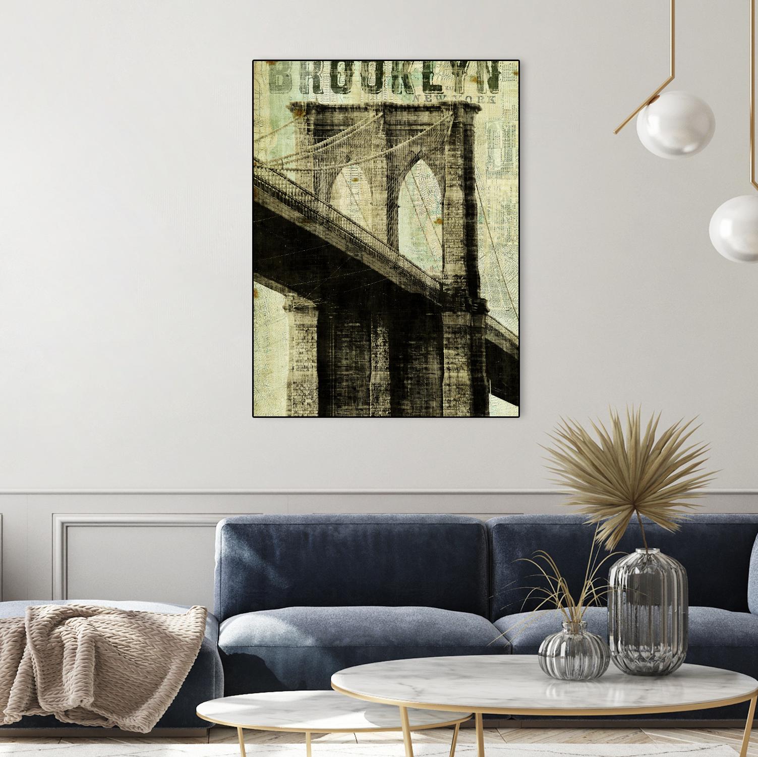 Vintage NY Brooklyn Bridge by Michael Mullan on GIANT ART - white architectural