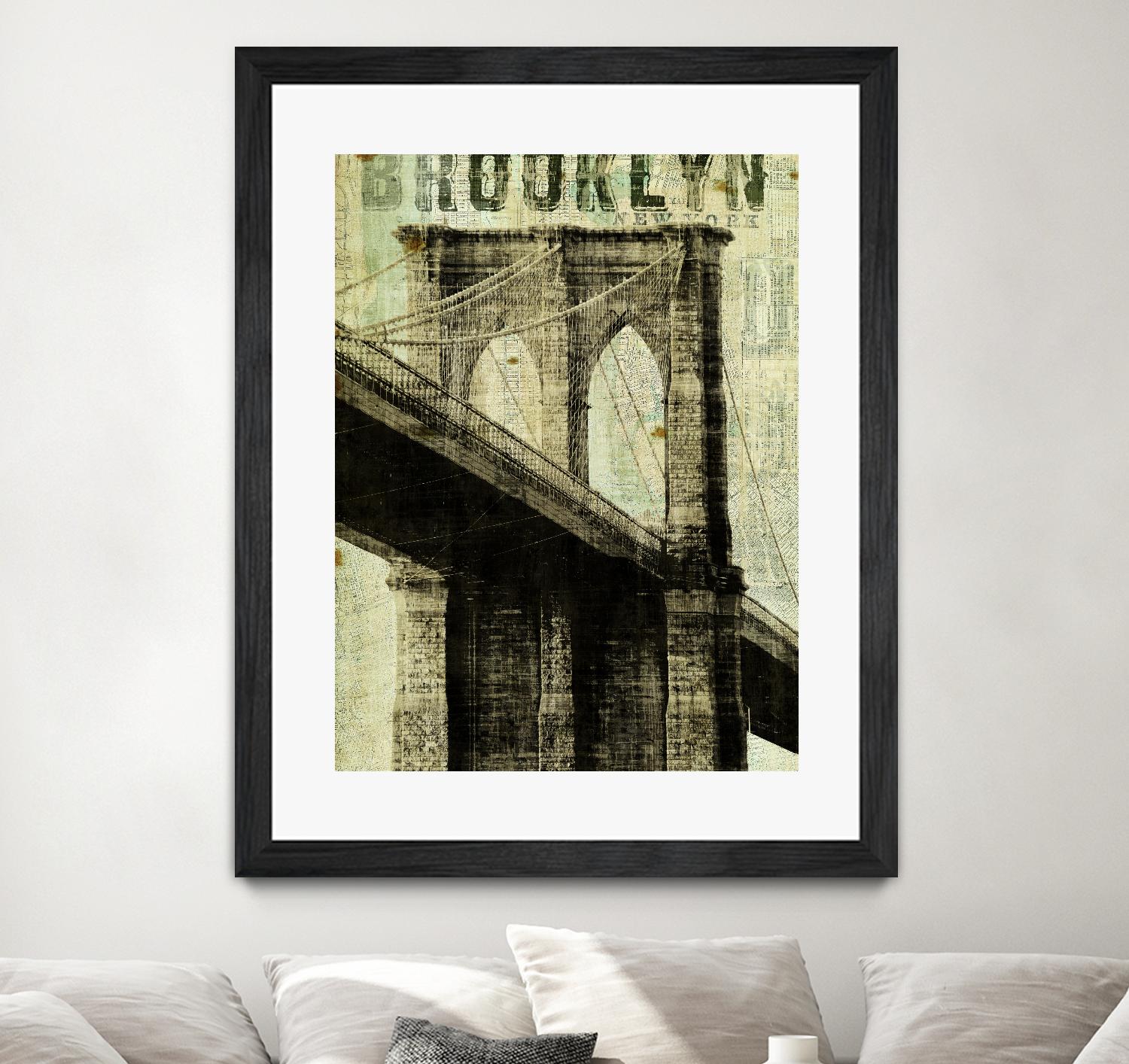 Vintage NY Brooklyn Bridge by Michael Mullan on GIANT ART - white architectural
