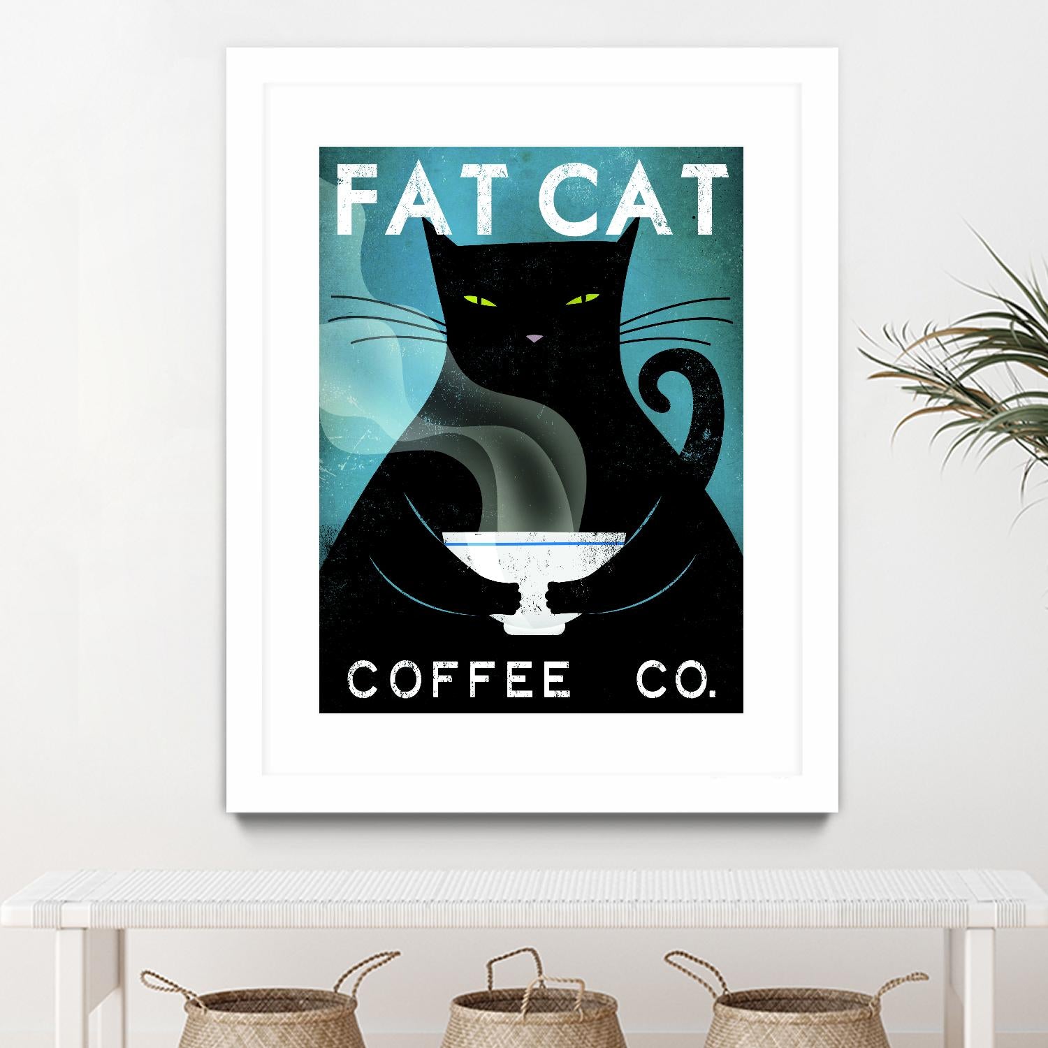 Cat Coffee no City by Ryan Fowler on GIANT ART - blue typography
