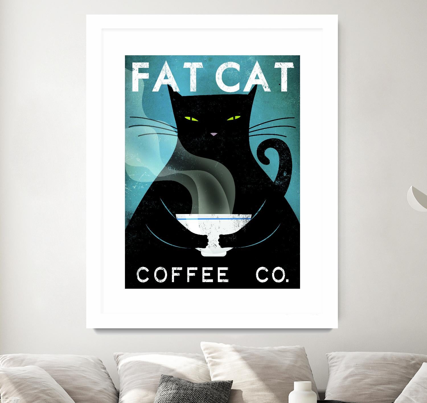 Cat Coffee no City by Ryan Fowler on GIANT ART - blue typography