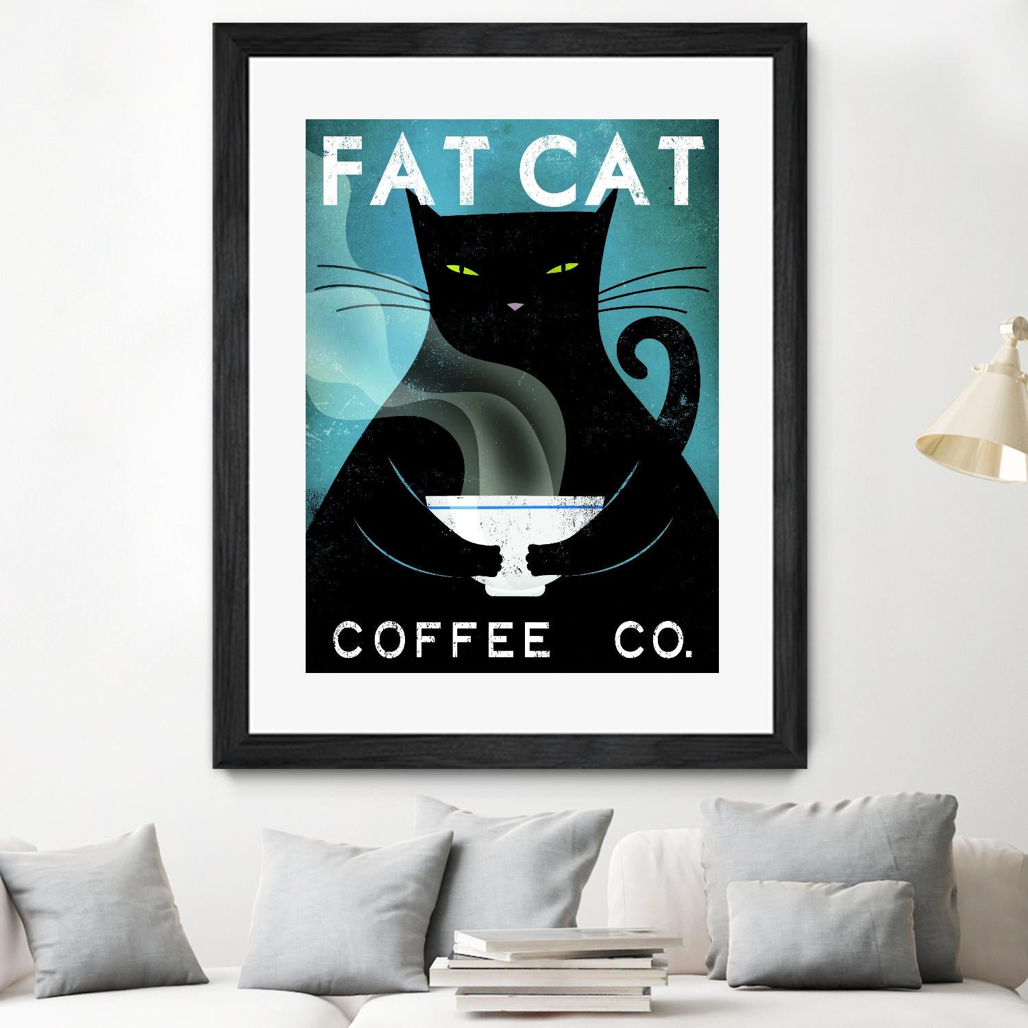 Cat Coffee no City by Ryan Fowler on GIANT ART - blue typography