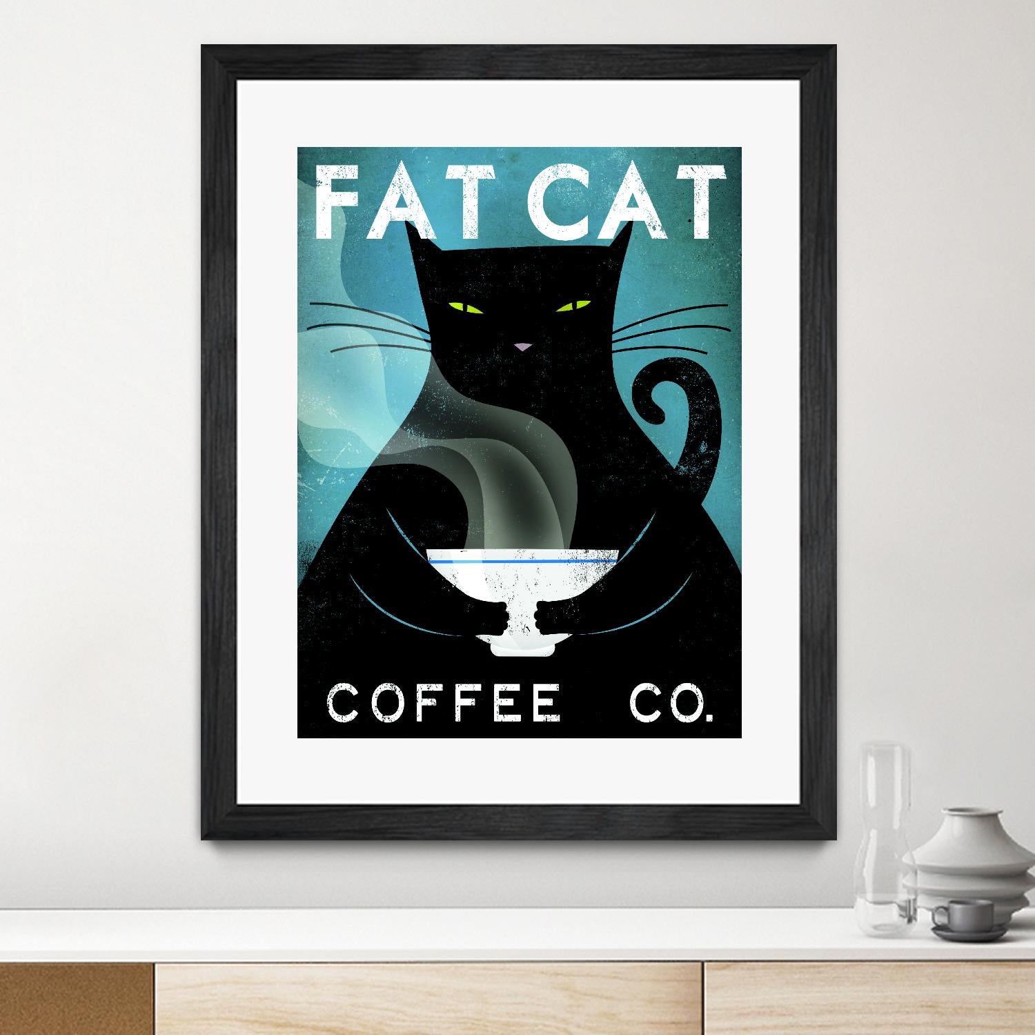 Cat Coffee no City by Ryan Fowler on GIANT ART - blue typography