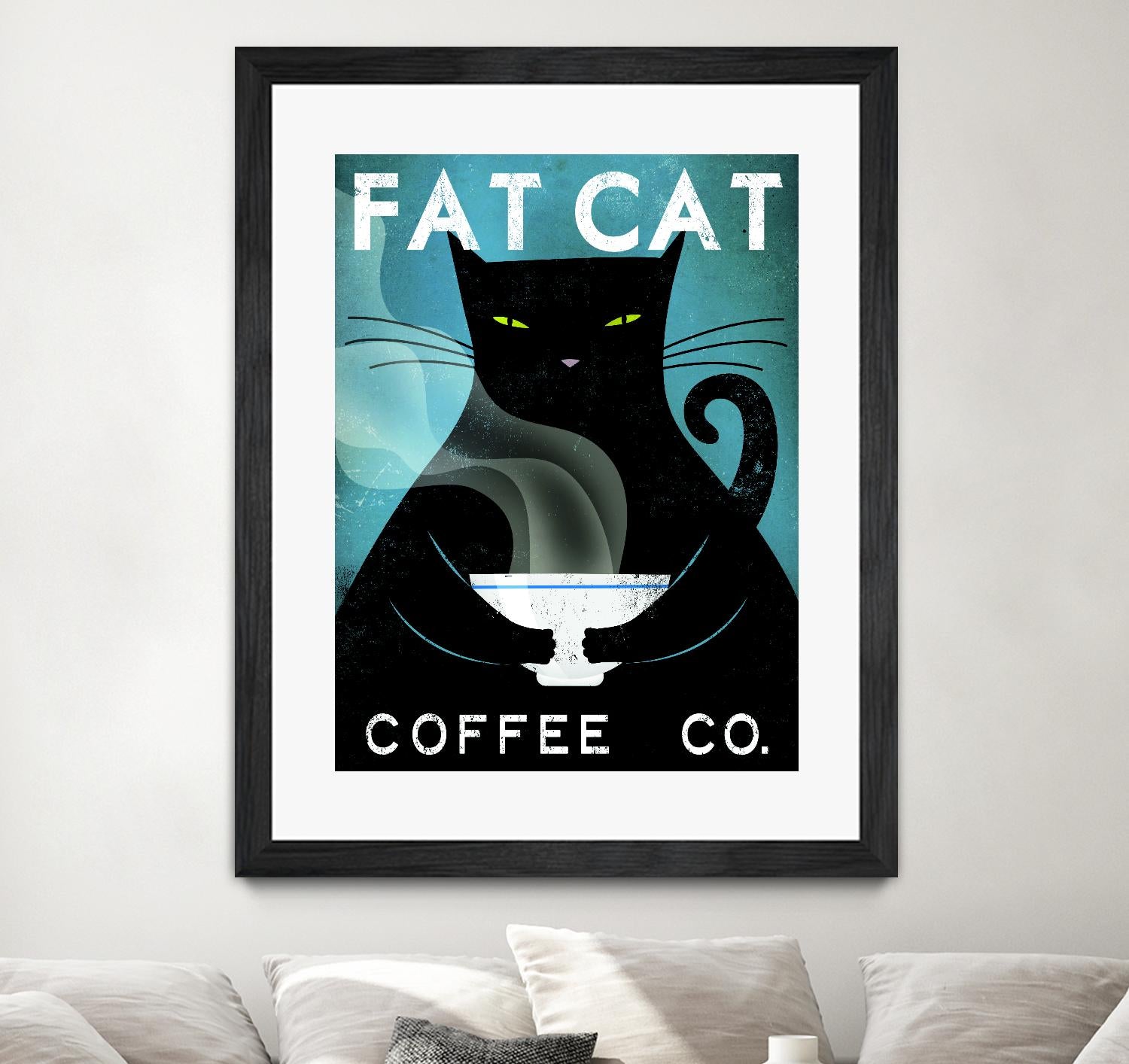 Cat Coffee no City by Ryan Fowler on GIANT ART - blue typography