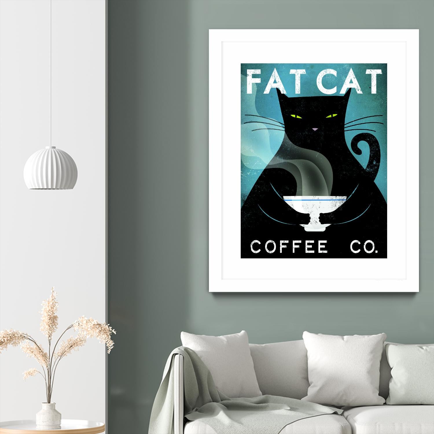 Cat Coffee no City by Ryan Fowler on GIANT ART - blue typography