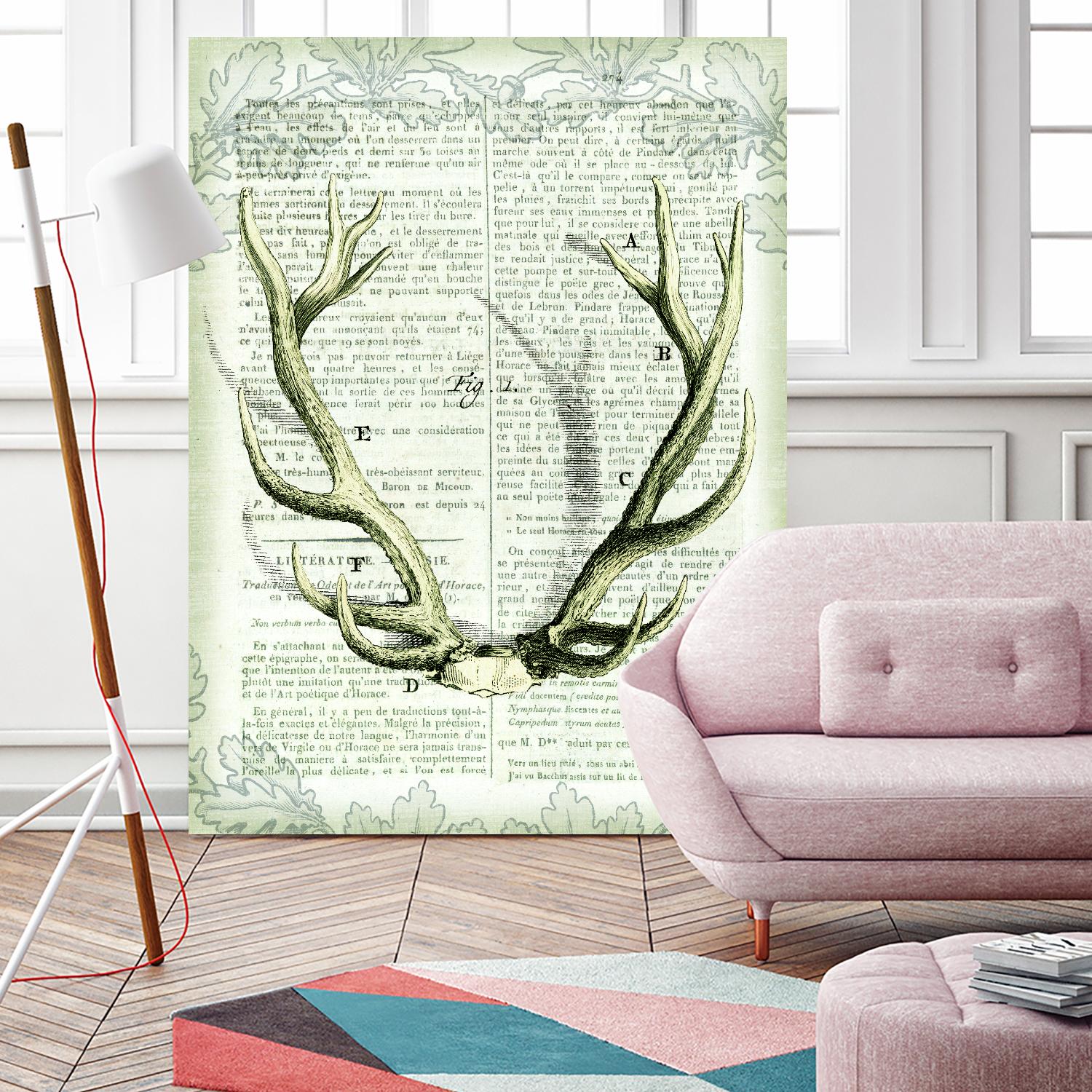 Regal Antlers on Newsprint I by Sue Schlabach on GIANT ART - brown country look