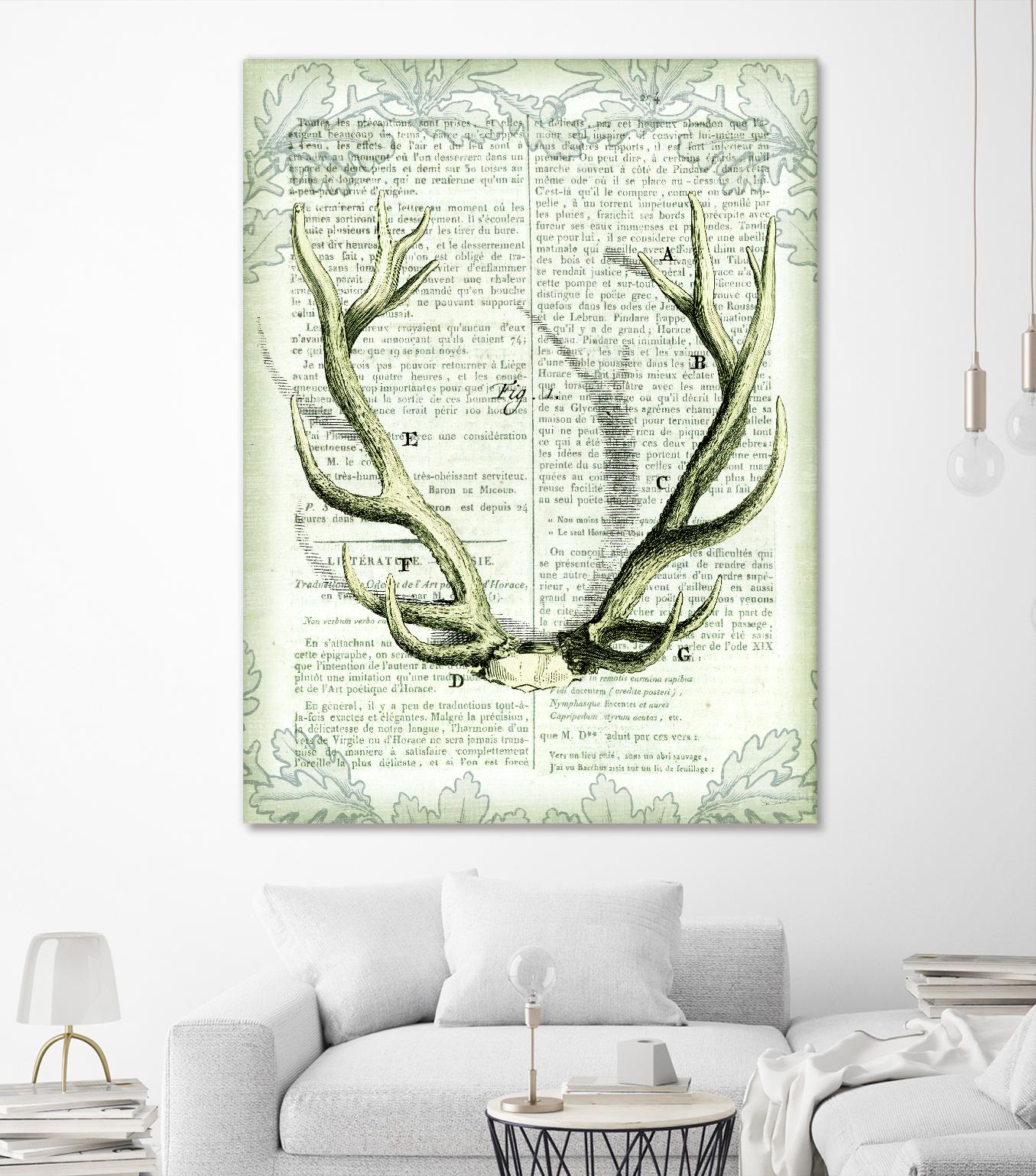 Regal Antlers on Newsprint I by Sue Schlabach on GIANT ART - brown country look
