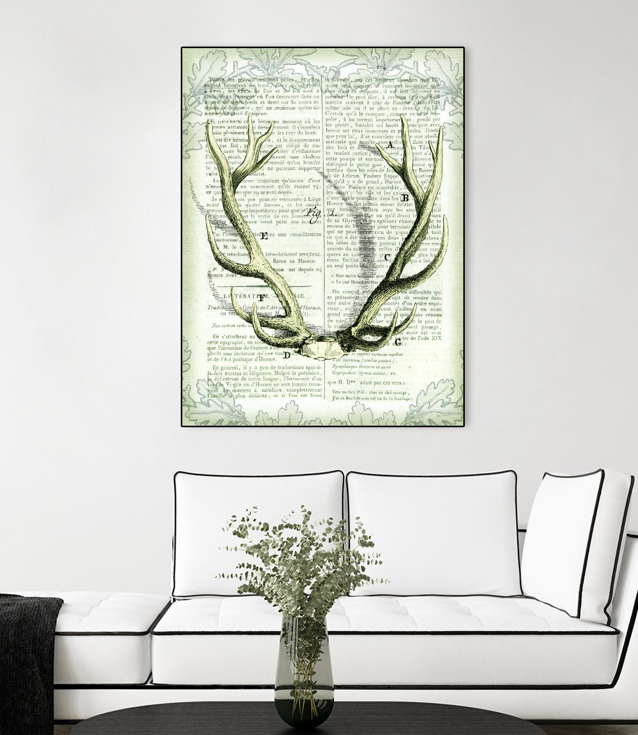 Regal Antlers on Newsprint I by Sue Schlabach on GIANT ART - brown country look