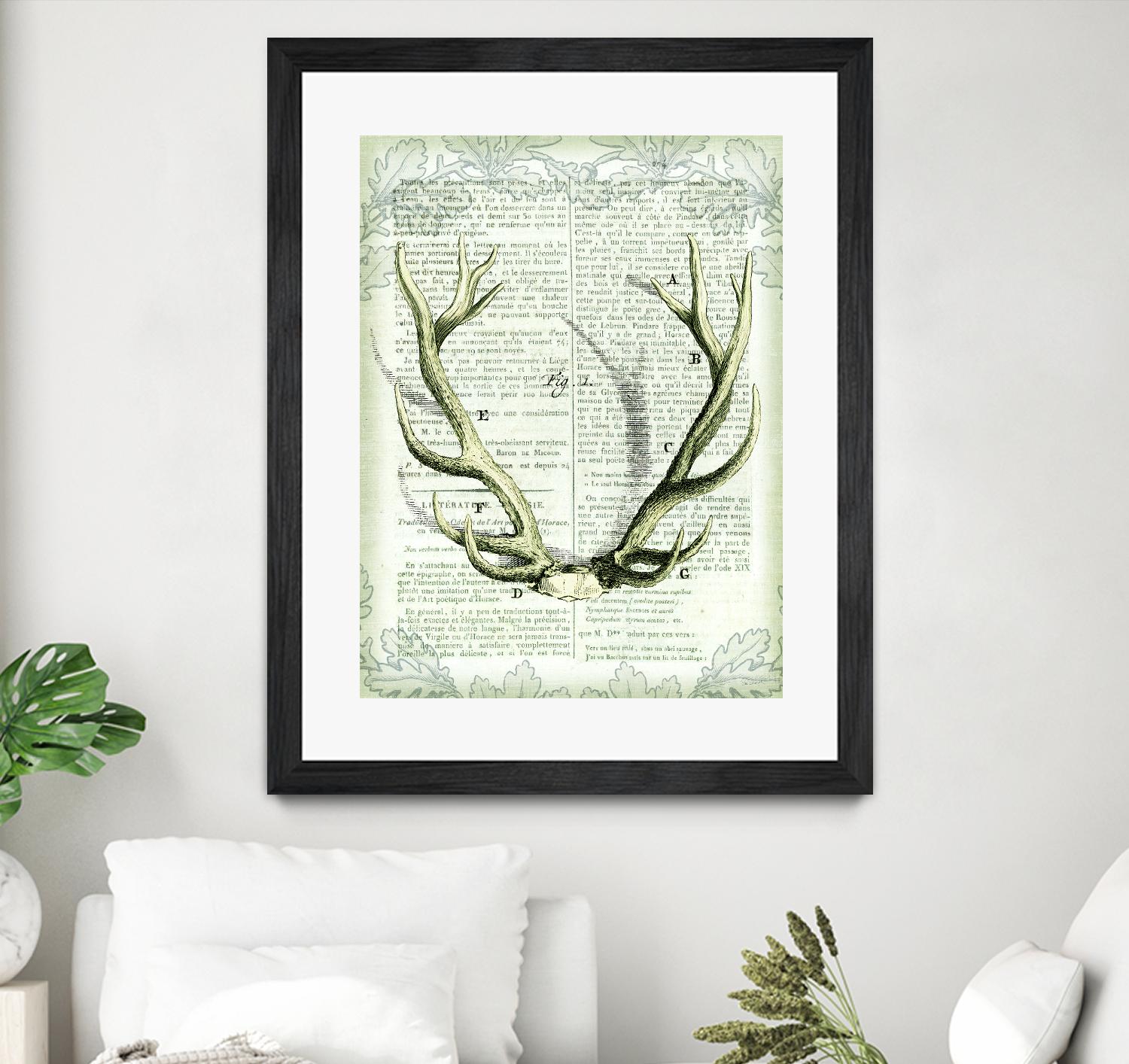 Regal Antlers on Newsprint I by Sue Schlabach on GIANT ART - brown country look