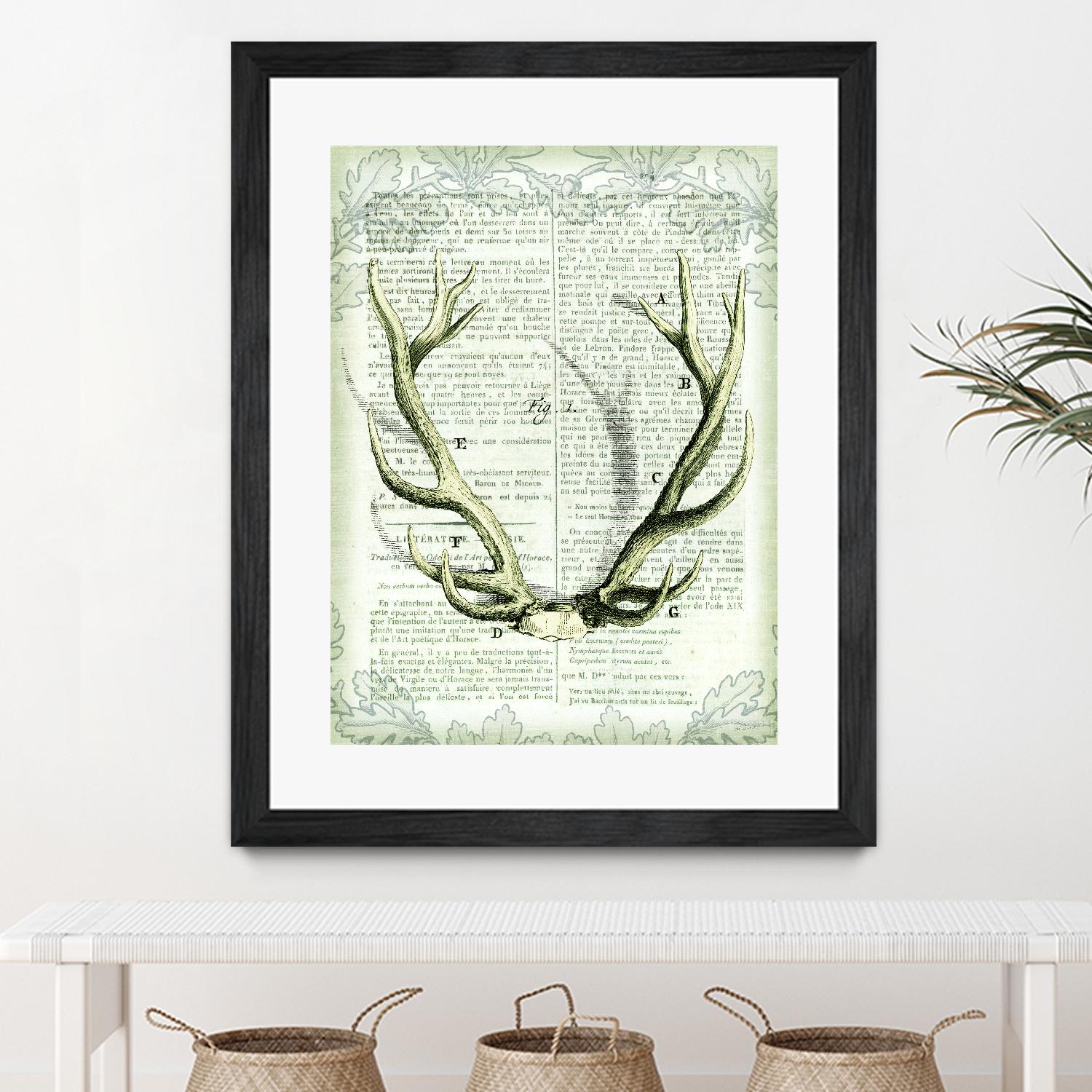 Regal Antlers on Newsprint I by Sue Schlabach on GIANT ART - brown country look