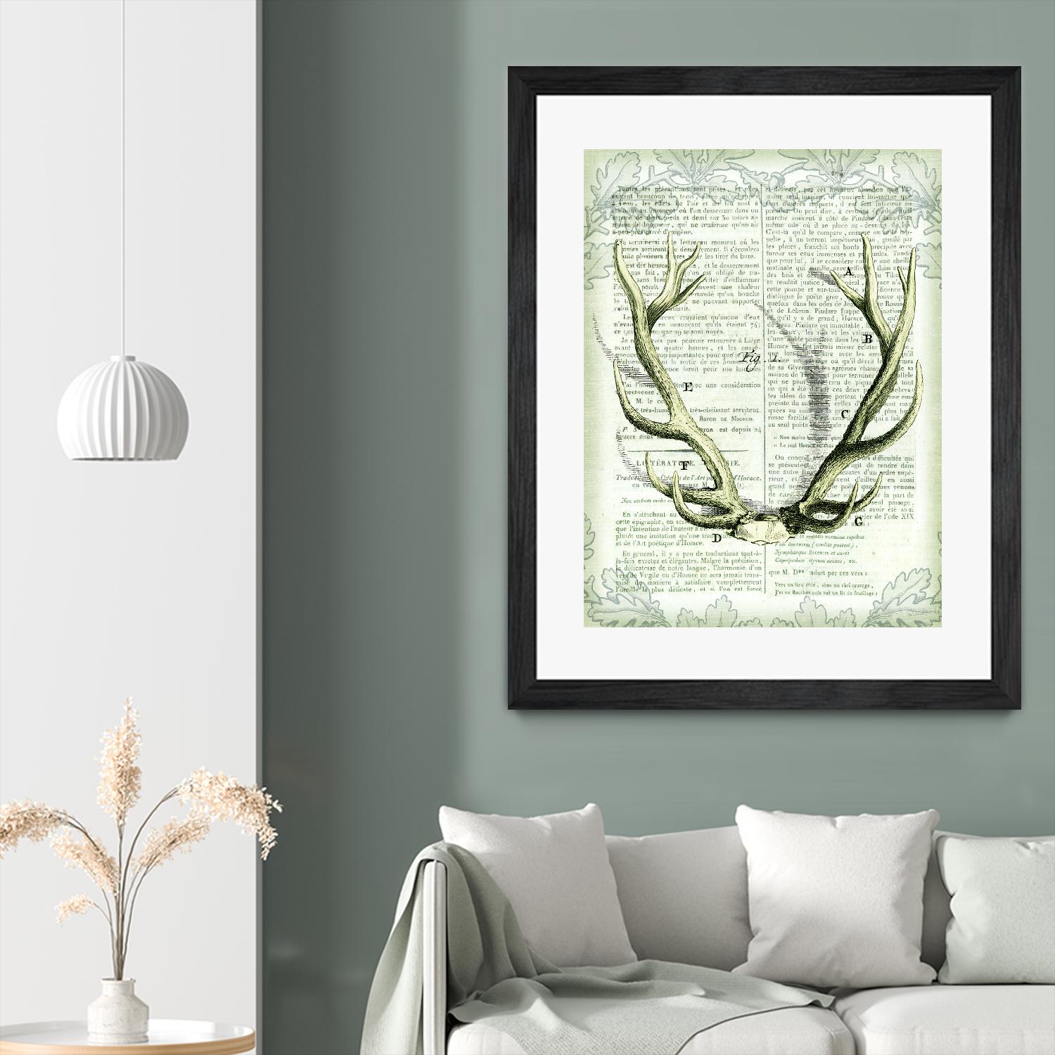 Regal Antlers on Newsprint I by Sue Schlabach on GIANT ART - brown country look