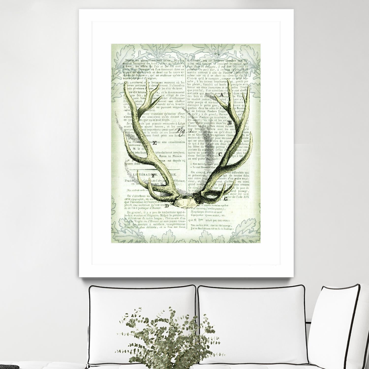 Regal Antlers on Newsprint I by Sue Schlabach on GIANT ART - brown country look
