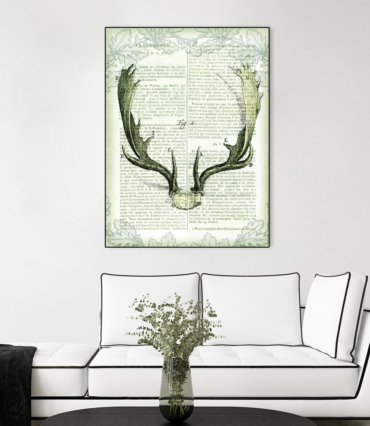 Regal Antlers on Newsprint II by Sue Schlabach on GIANT ART - brown country look