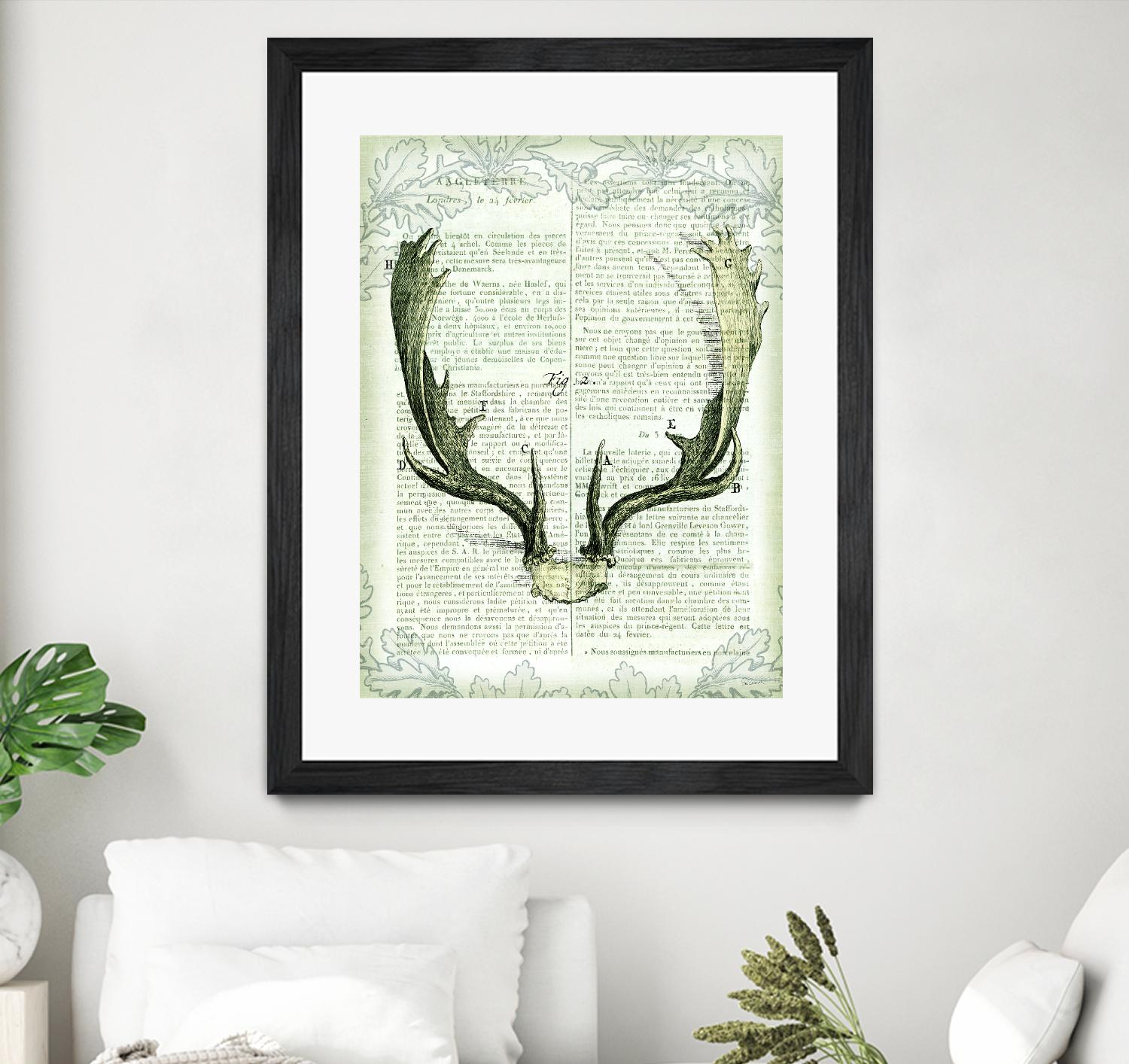 Regal Antlers on Newsprint II by Sue Schlabach on GIANT ART - brown country look